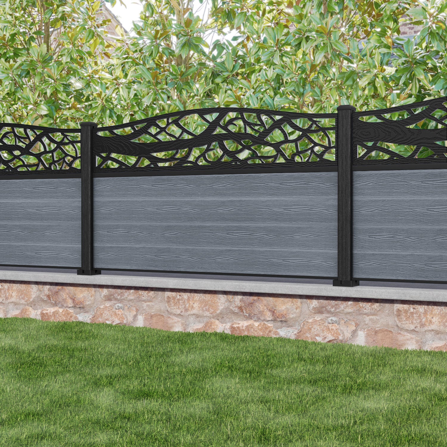 Classic Twilight Curved Top Fence Panel - Anthracite - with our composite posts