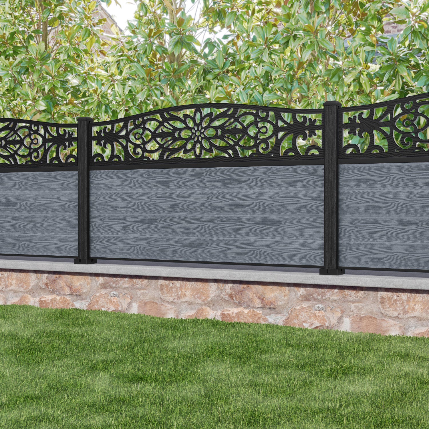 Classic Windsor Curved Top Fence Panel - Anthracite - with our composite posts