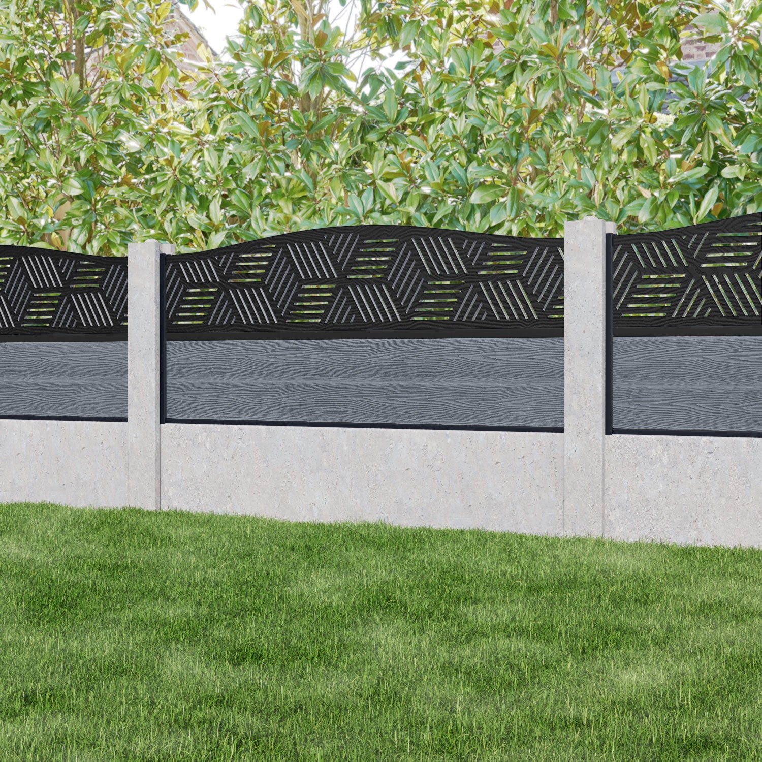 Classic Cubed Curved Top Fence Panel - Anthracite - for existing concrete posts