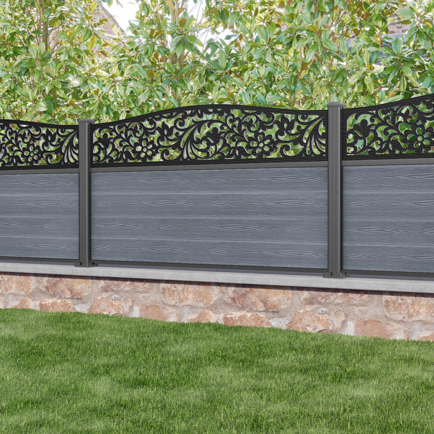 Classic Eden Curved Top Fence Panel - Anthracite - with our aluminium posts