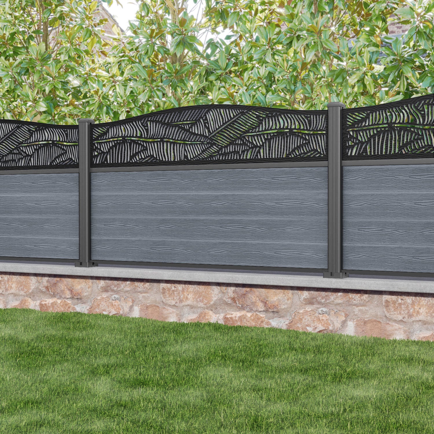 Classic Feather Curved Top Fence Panel - Anthracite - with our aluminium posts