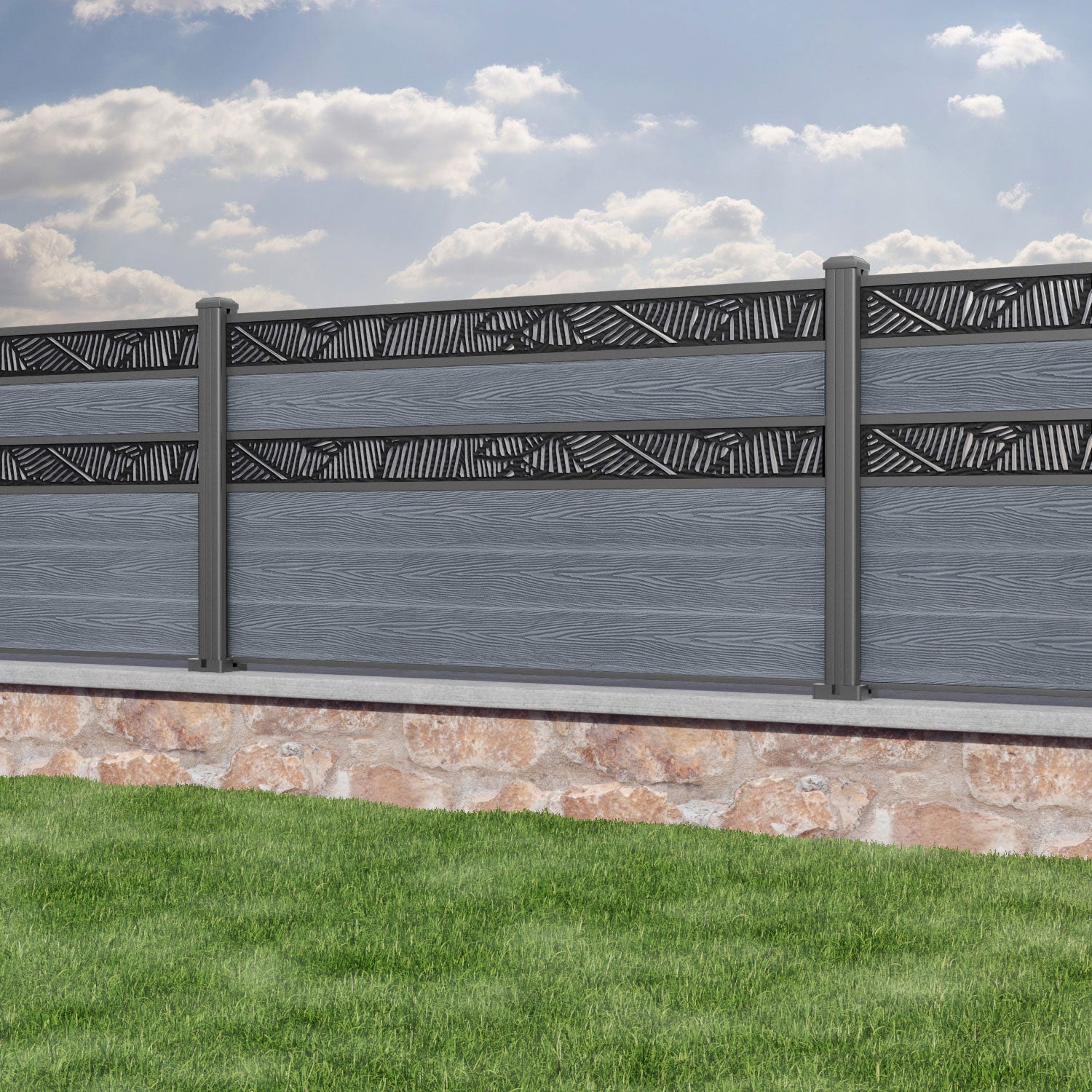 Classic Feather Split Screen Fence Panel - Anthracite - with our aluminium posts