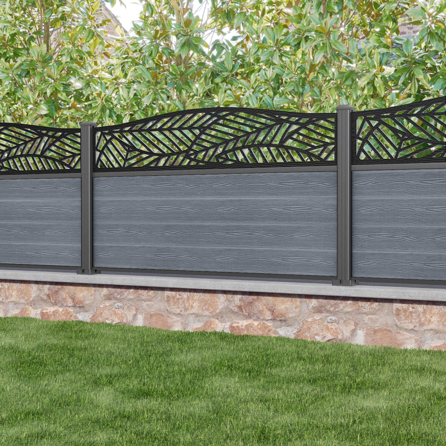 Classic Habitat Curved Top Fence Panel - Anthracite - with our aluminium posts