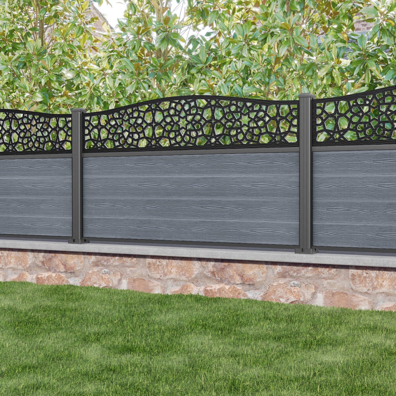 Classic Nazira Curved Top Fence Panel - Anthracite - with our aluminium posts
