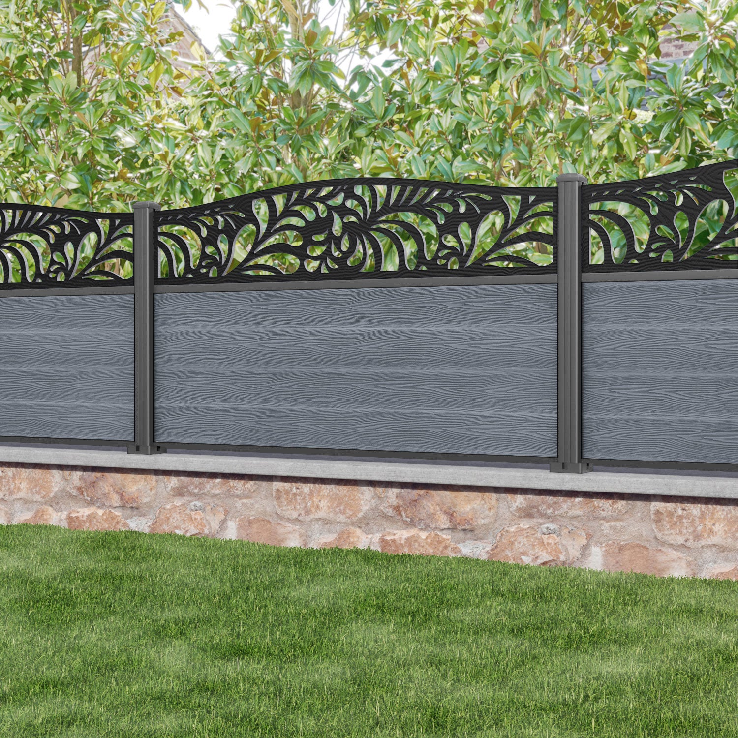 Classic Petal Curved Top Fence Panel - Anthracite - with our aluminium posts