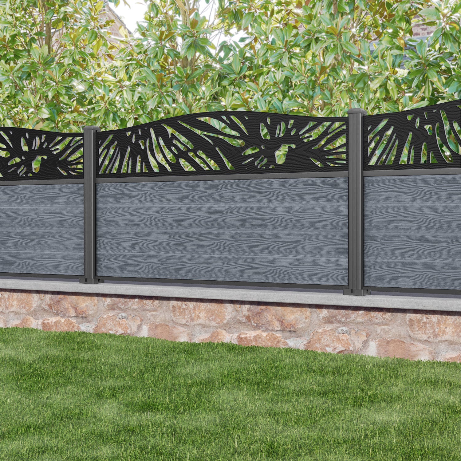 Classic Poppy Curved Top Fence Panel - Anthracite - with our aluminium posts