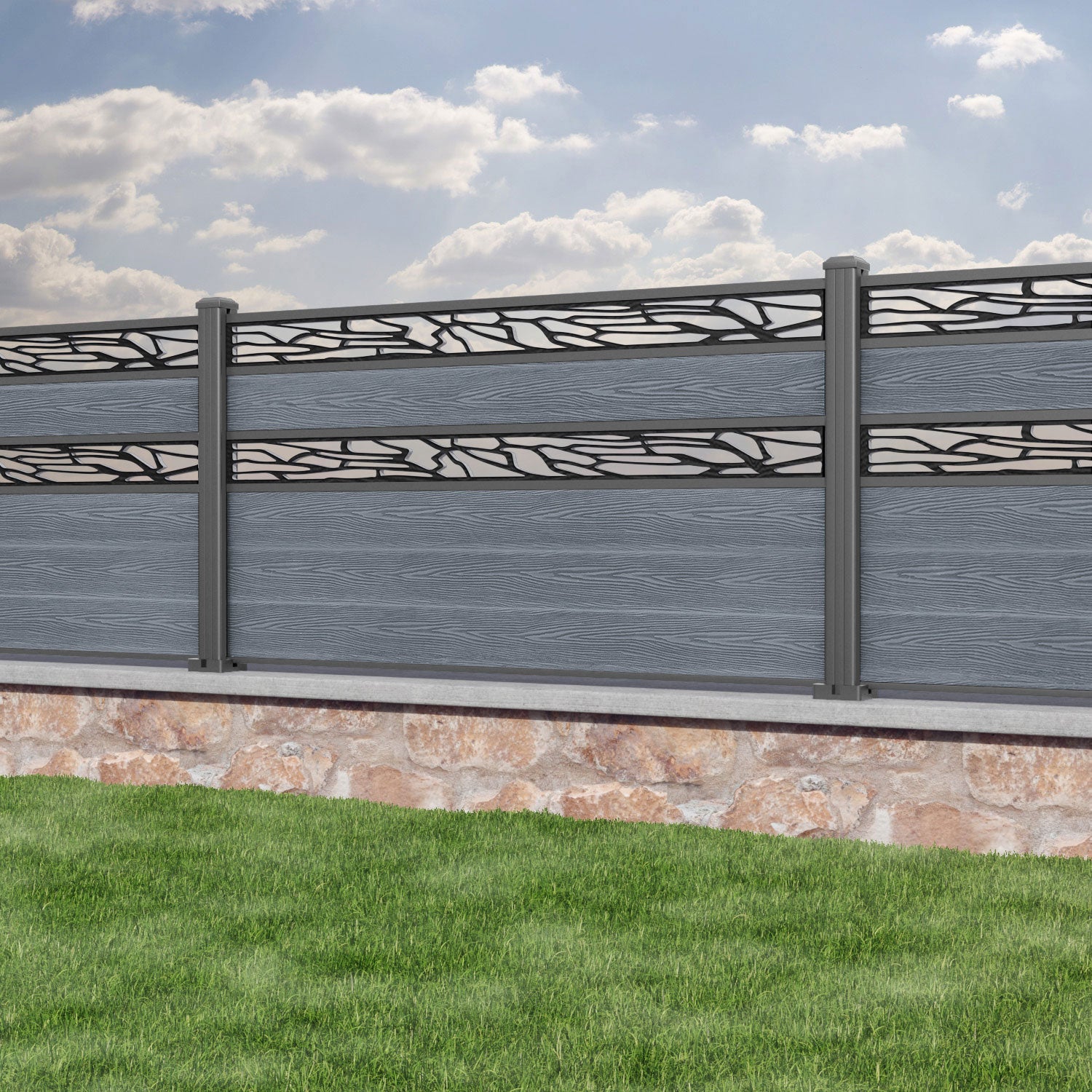 Classic Shatter Split Screen Fence Panel - Anthracite - with our aluminium posts
