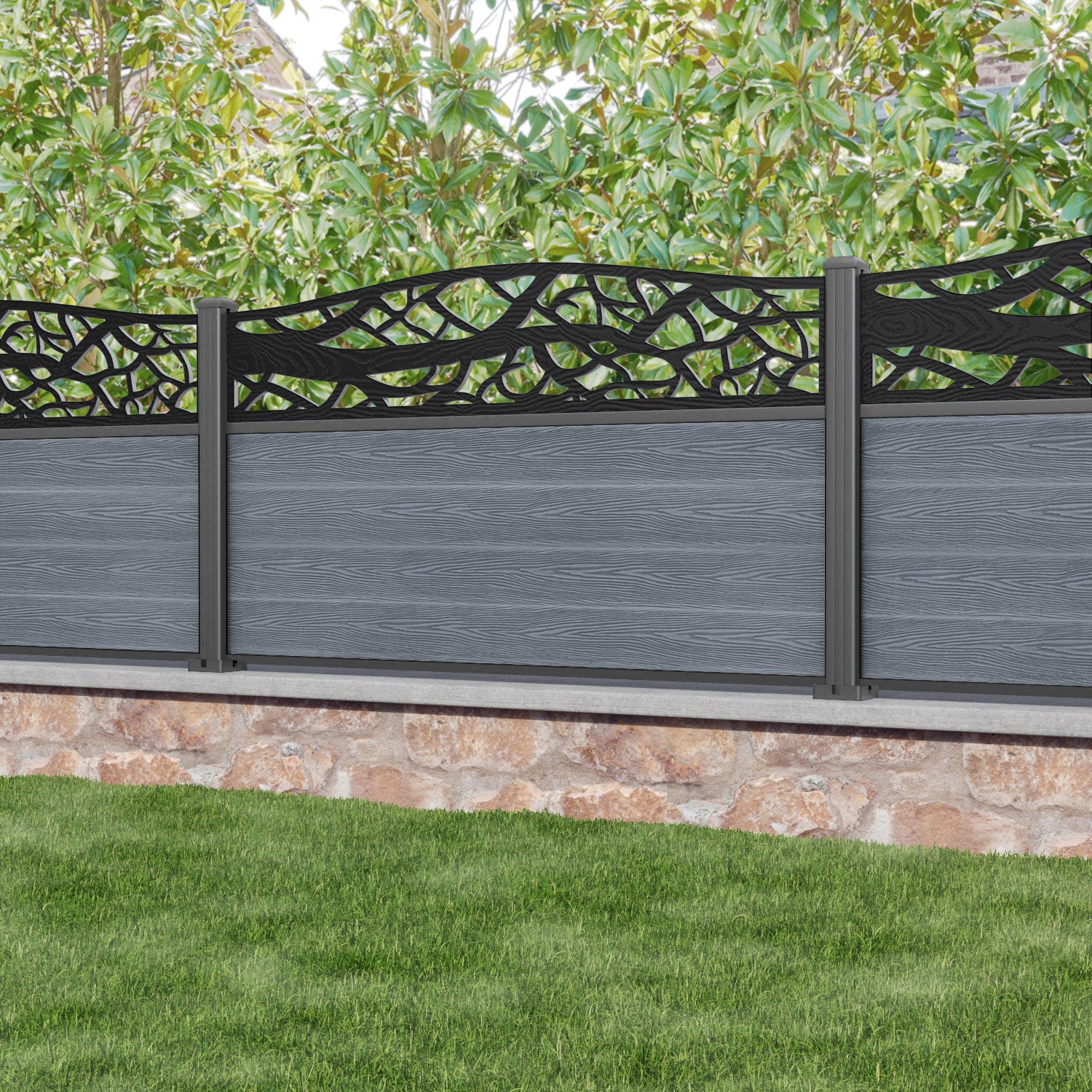 Classic Twilight Curved Top Fence Panel - Anthracite - with our aluminium posts