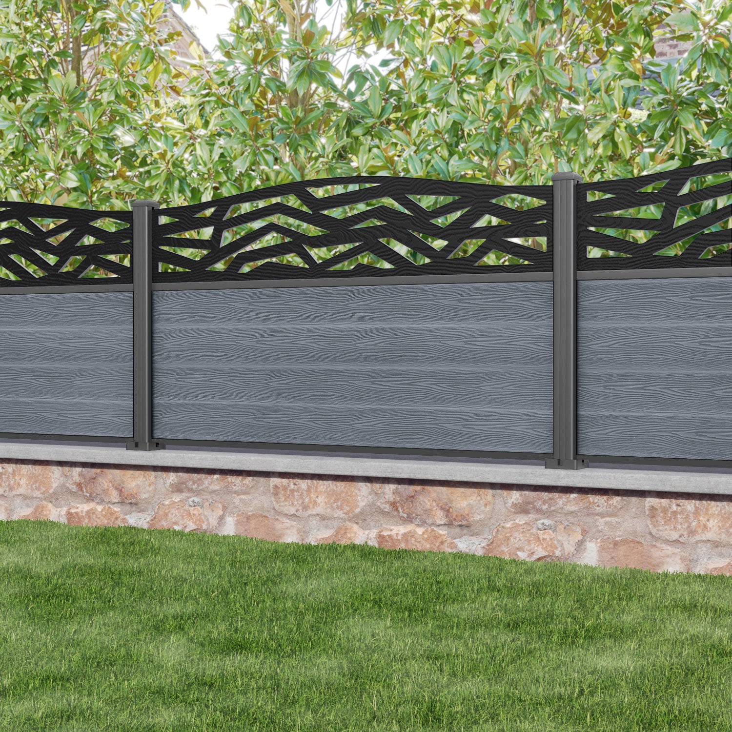 Classic Zenith Curved Top Fence Panel - Anthracite - with our aluminium posts