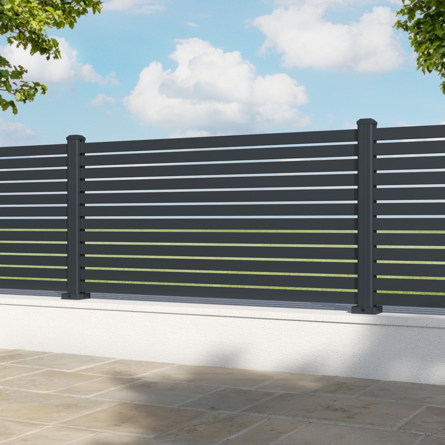Aria Aluminium Fence Panel - Anthracite - with our aluminium posts