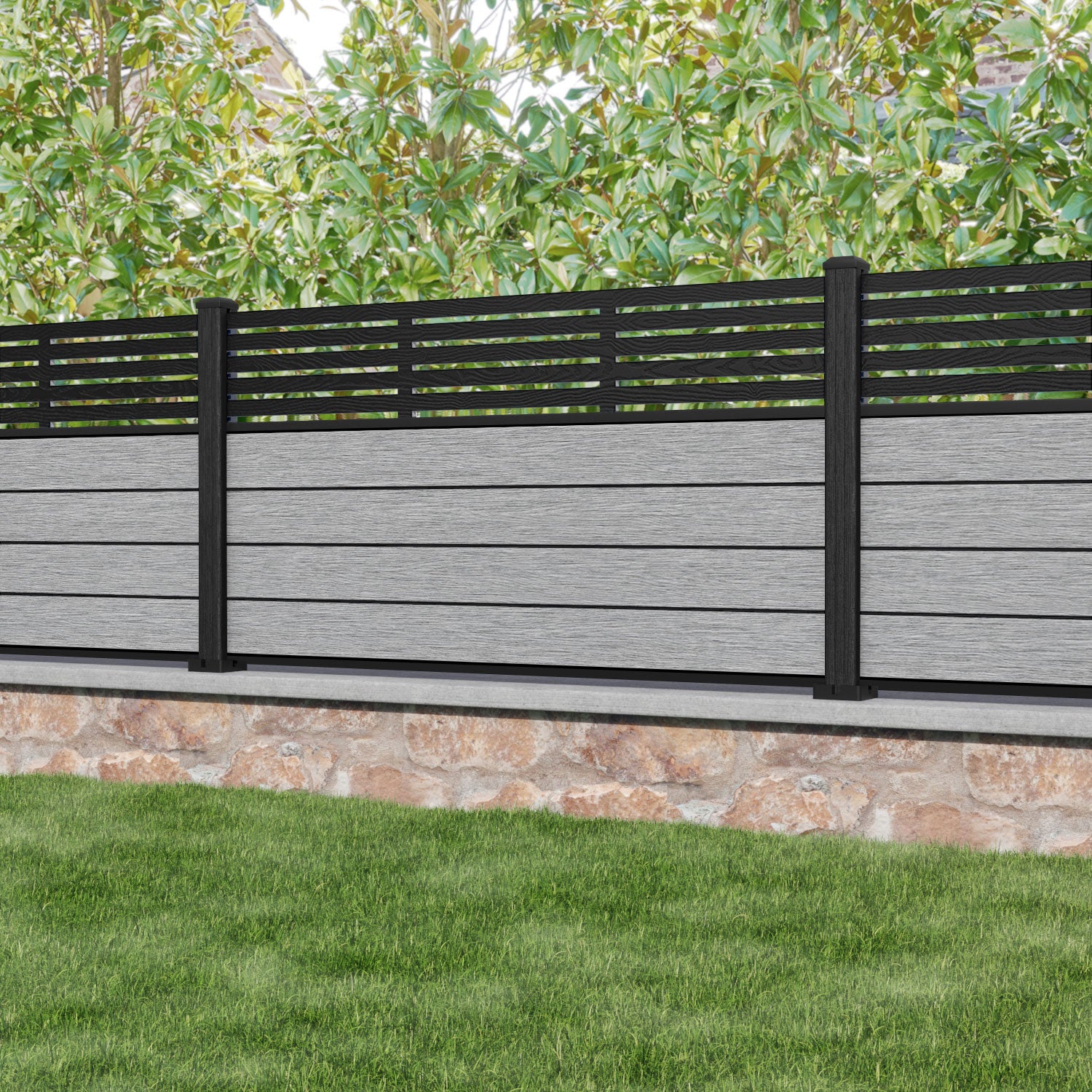 Fusion Aspen Fence Panel - Light Grey - with our composite posts