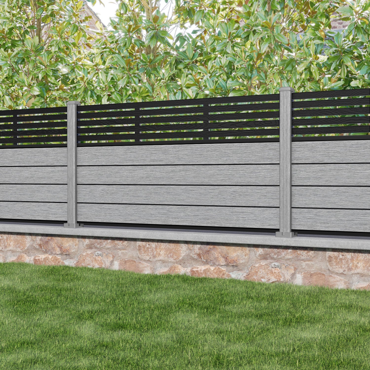 Fusion Aspen Fence Panel - Light Grey - with our composite posts