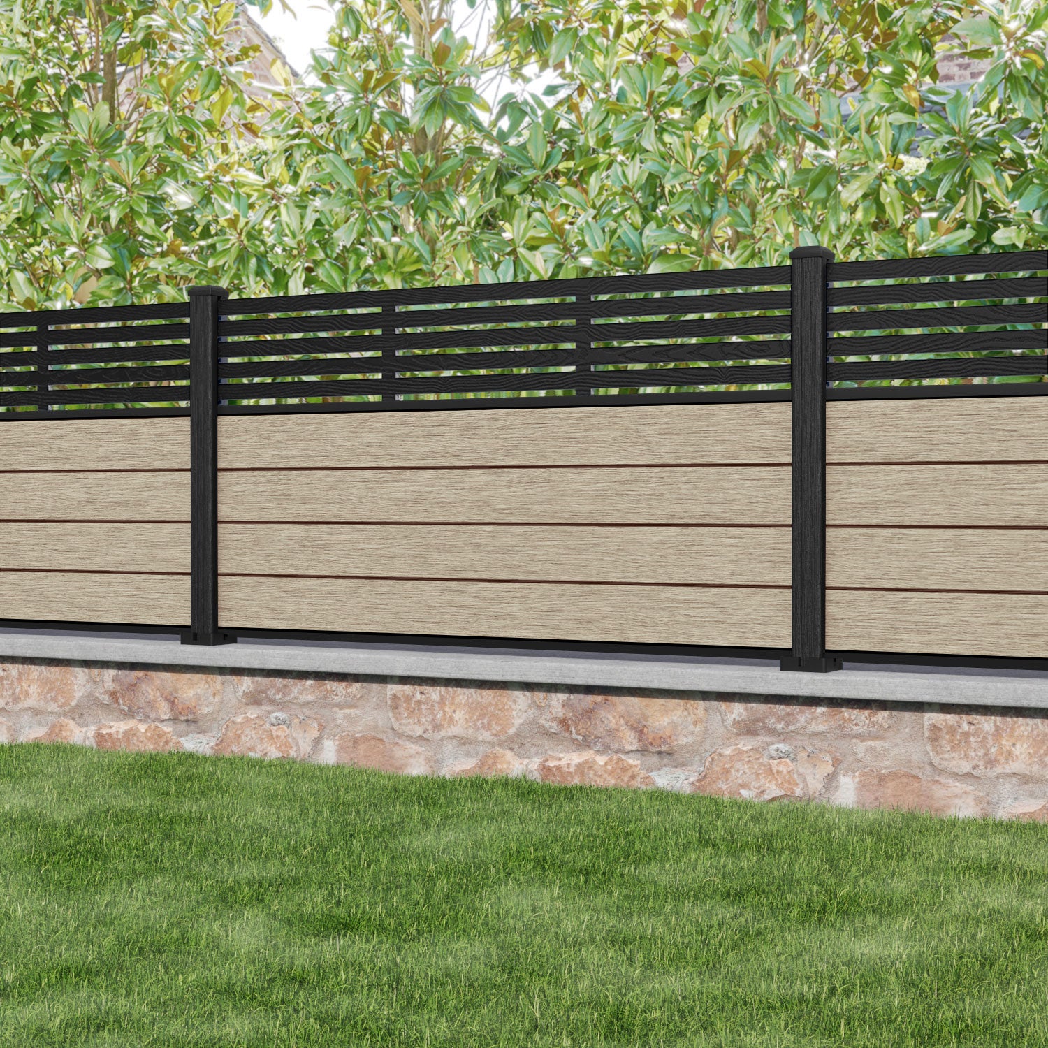 Fusion Aspen Fence Panel - Light Oak - with our composite posts