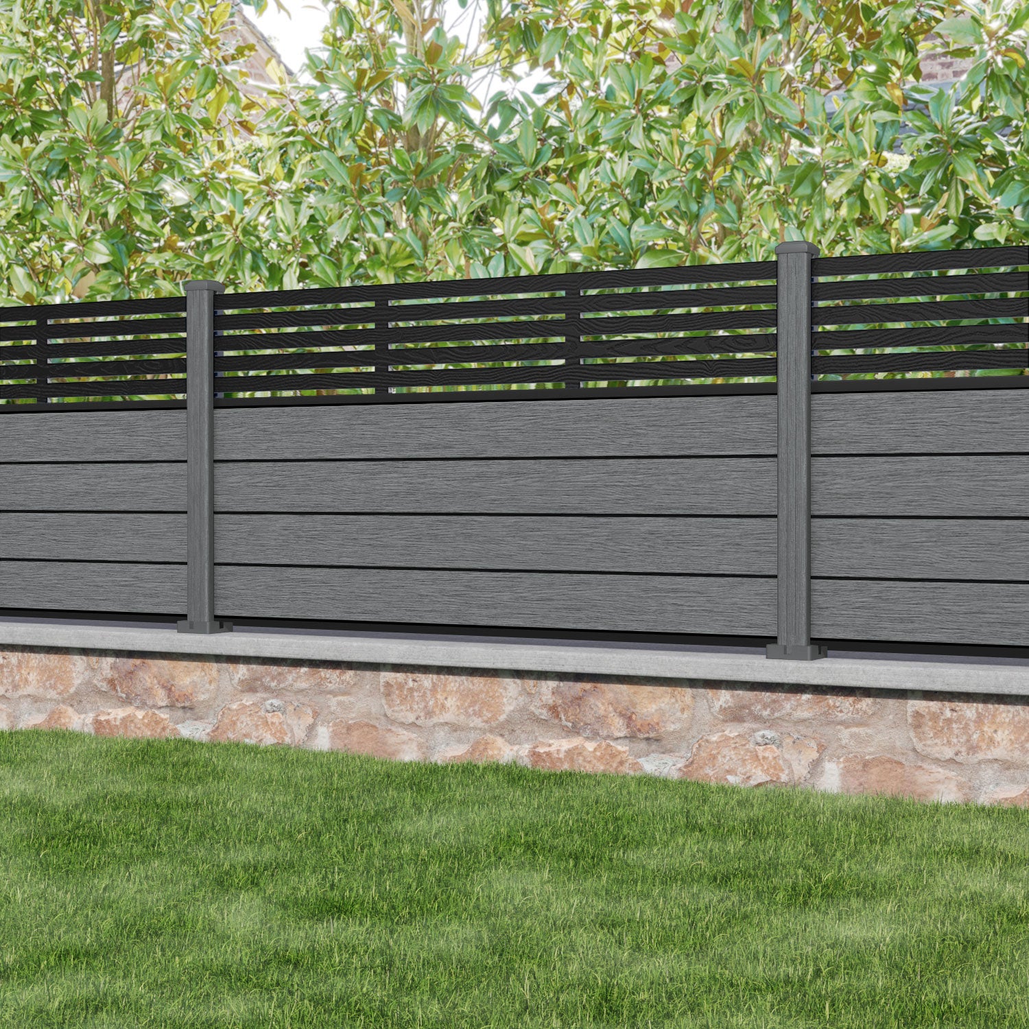 Fusion Aspen Fence Panel - Mid Grey - with our composite posts