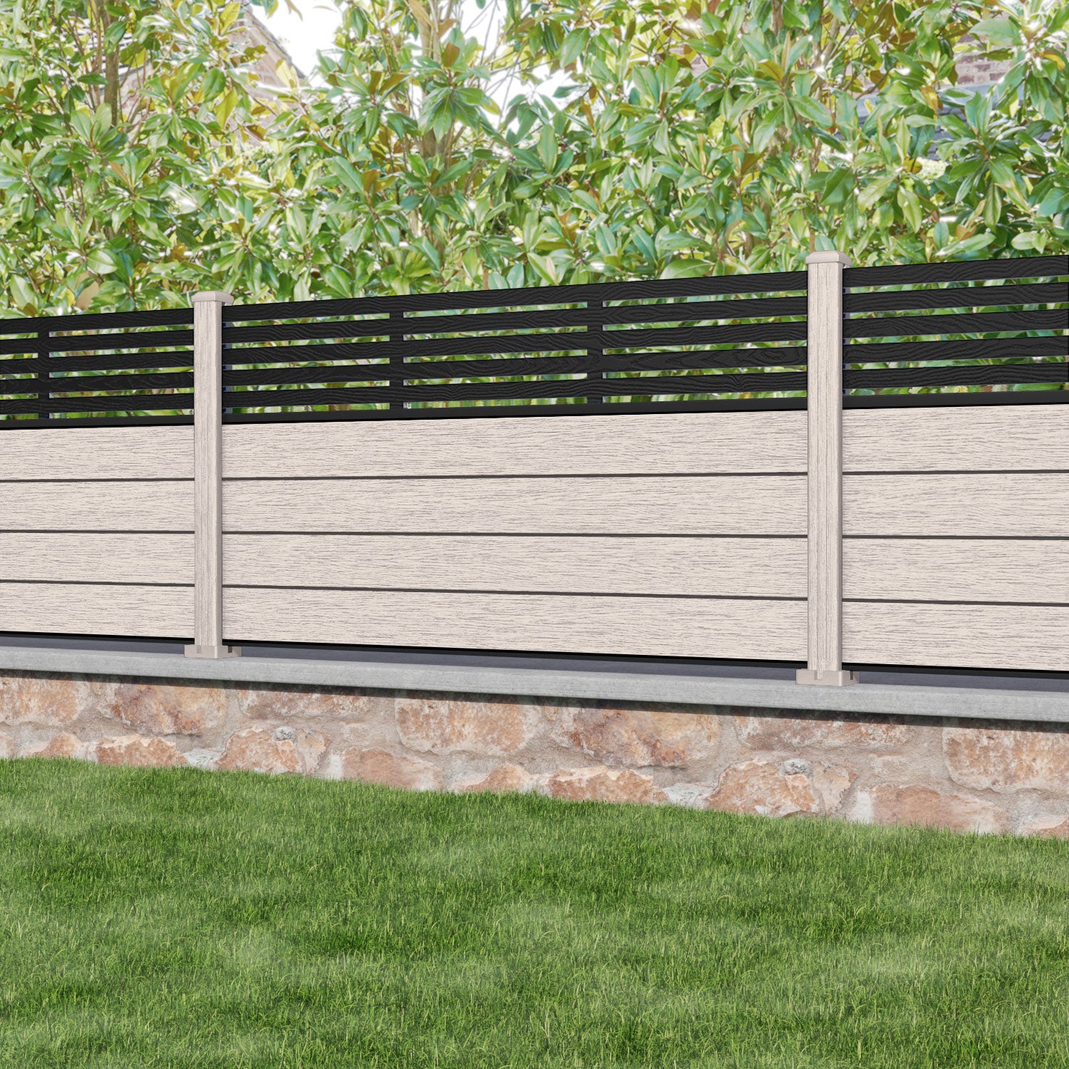 Fusion Aspen Fence Panel - Mid Stone - with our composite posts
