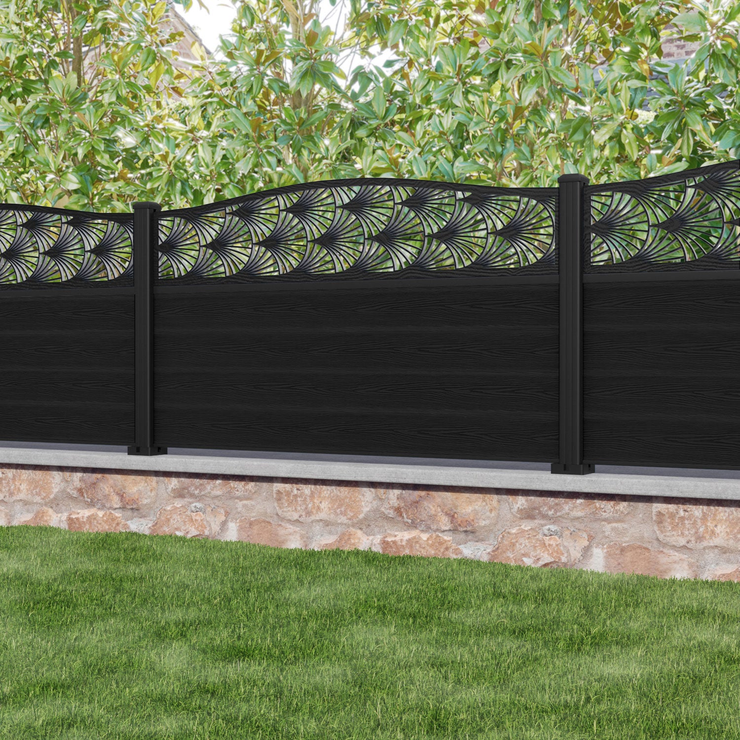 Classic Laurel Curved Top Fence Panel - Black - with our composite posts