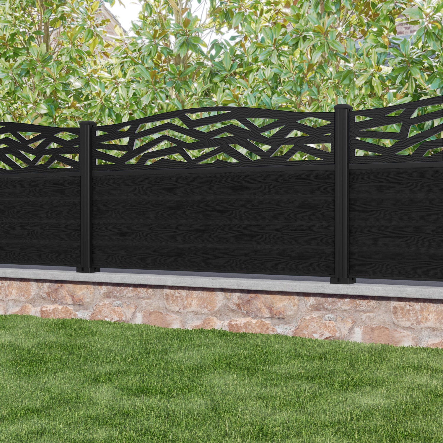 Classic Zenith Curved Top Fence Panel - Black - with our aluminium posts
