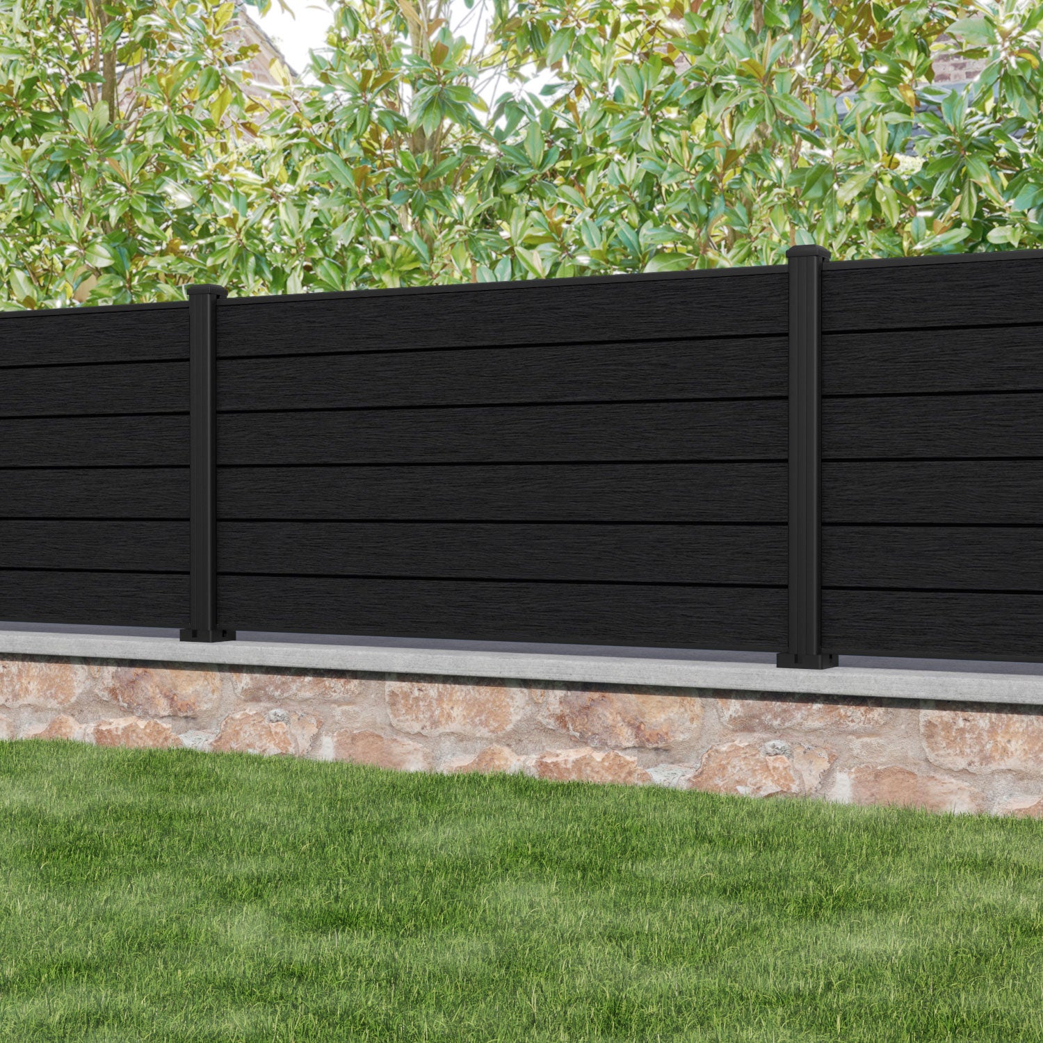 Fusion Fence Panel - Black - with our aluminium posts