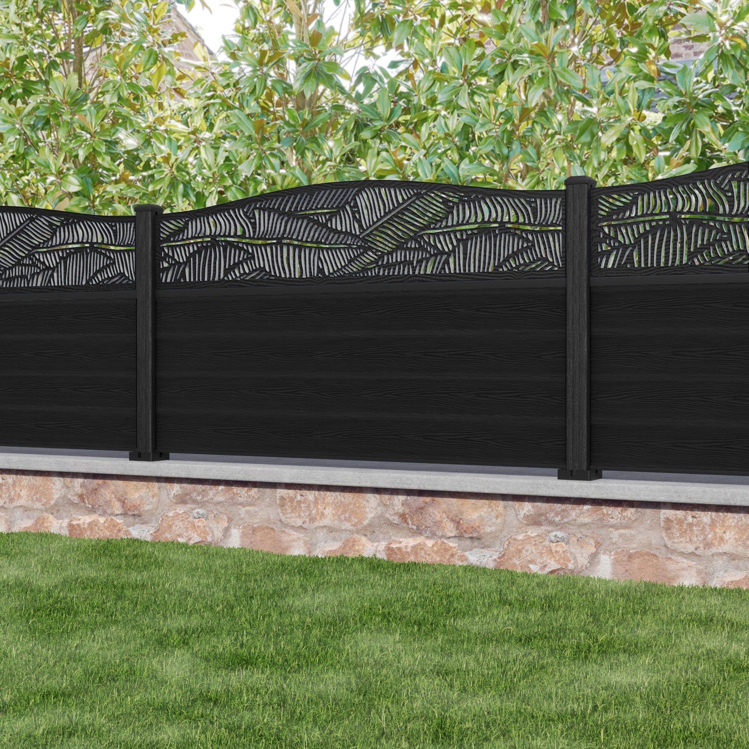 Classic Feather Curved Top Fence Panel - Black - with our composite posts