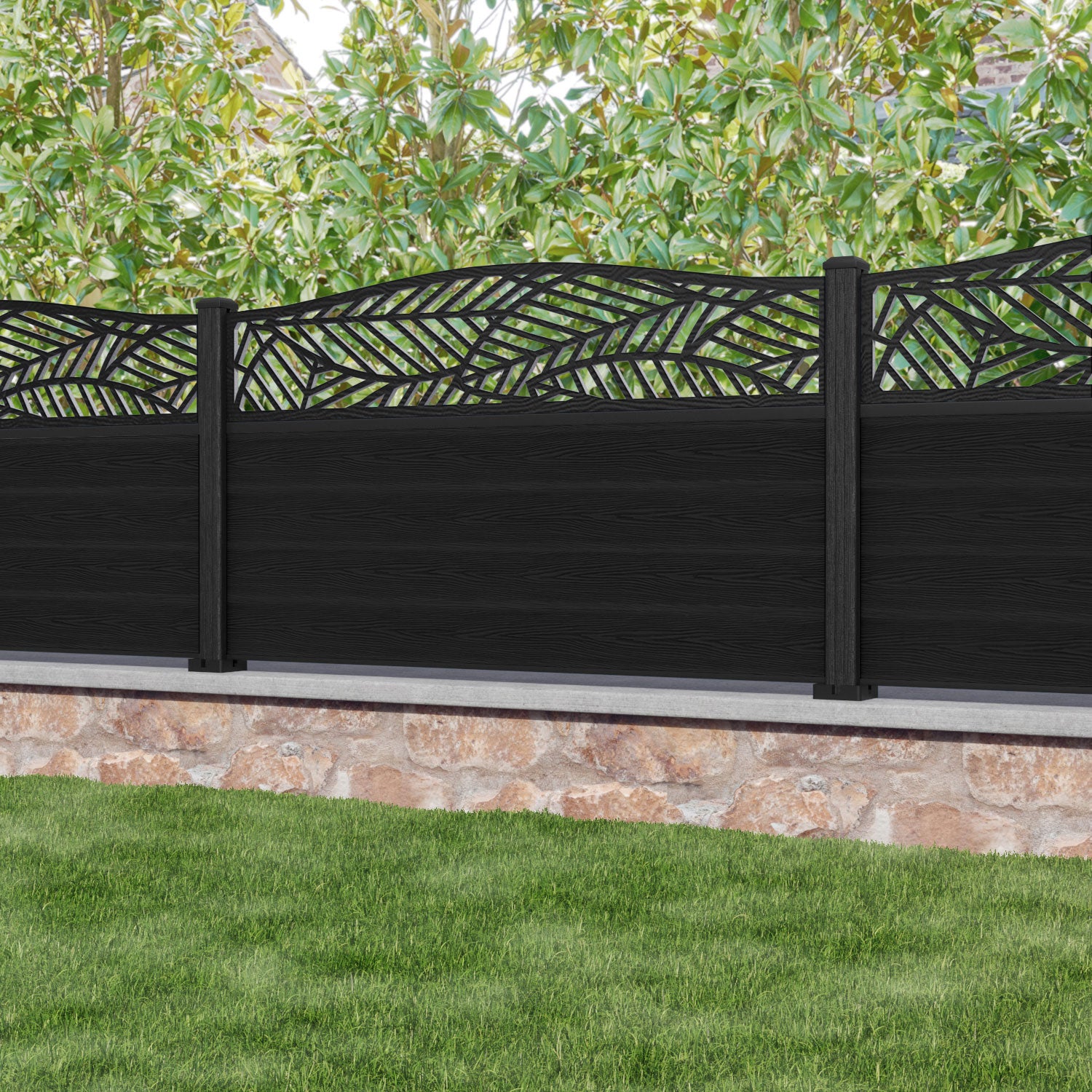 Classic Habitat Curved Top Fence Panel - Black - with our composite posts