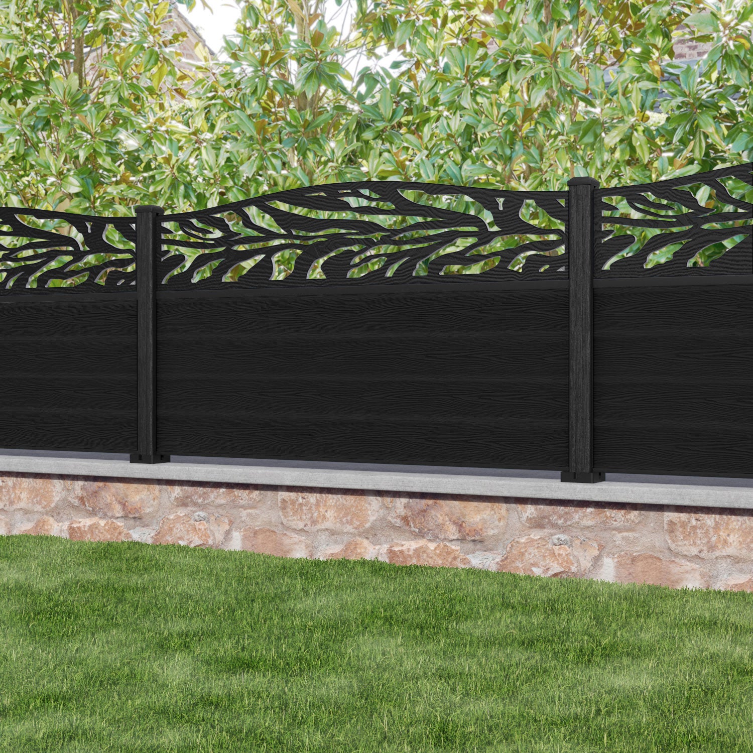 Classic Malawi Curved Top Fence Panel - Black - with our composite posts