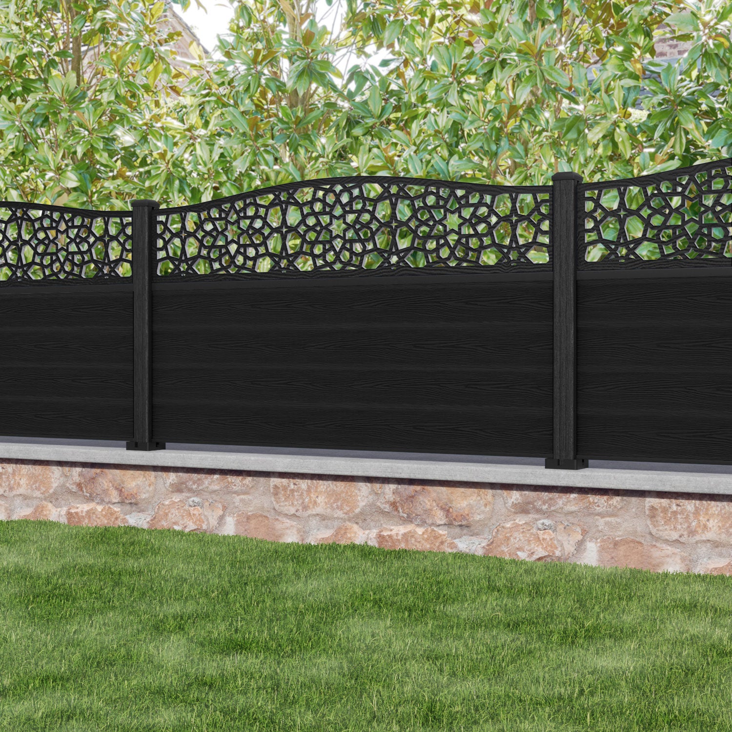 Classic Nazira Curved Top Fence Panel - Black - with our composite posts