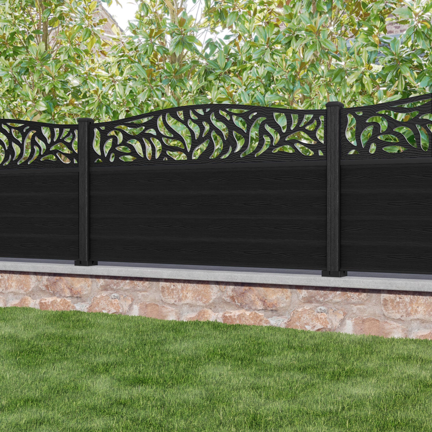 Classic Plume Curved Top Fence Panel - Black - with our composite posts