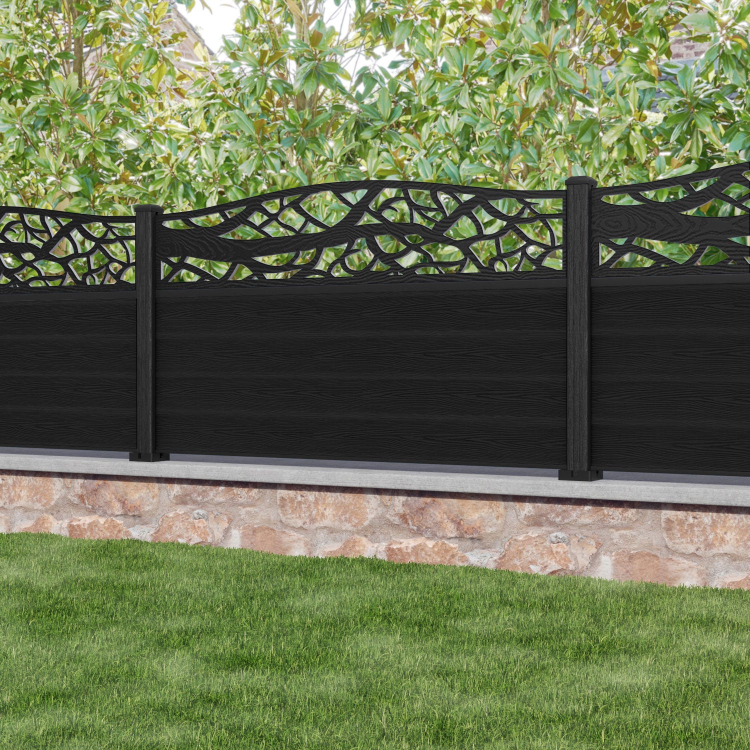 Classic Twilight Curved Top Fence Panel - Black - with our composite posts