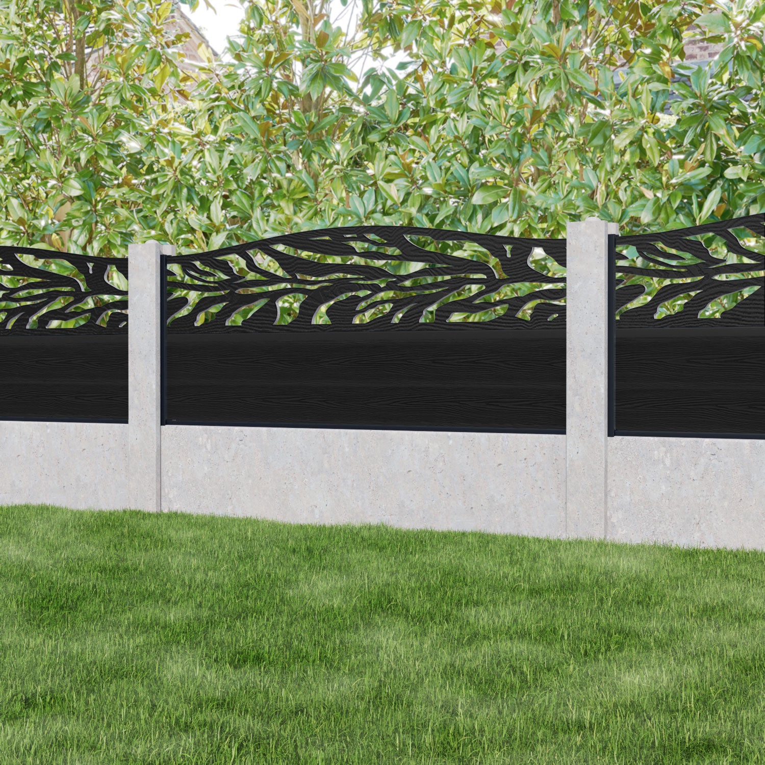 Classic Malawi Curved Top Fence Panel - Black - for existing concrete posts
