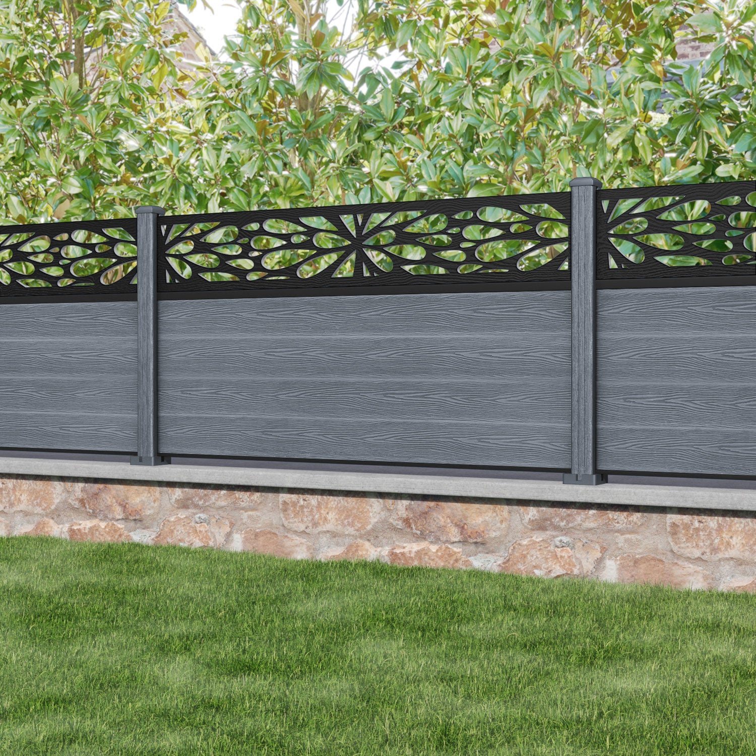 Classic Blossom Fence Panel - Anthracite - with our composite posts