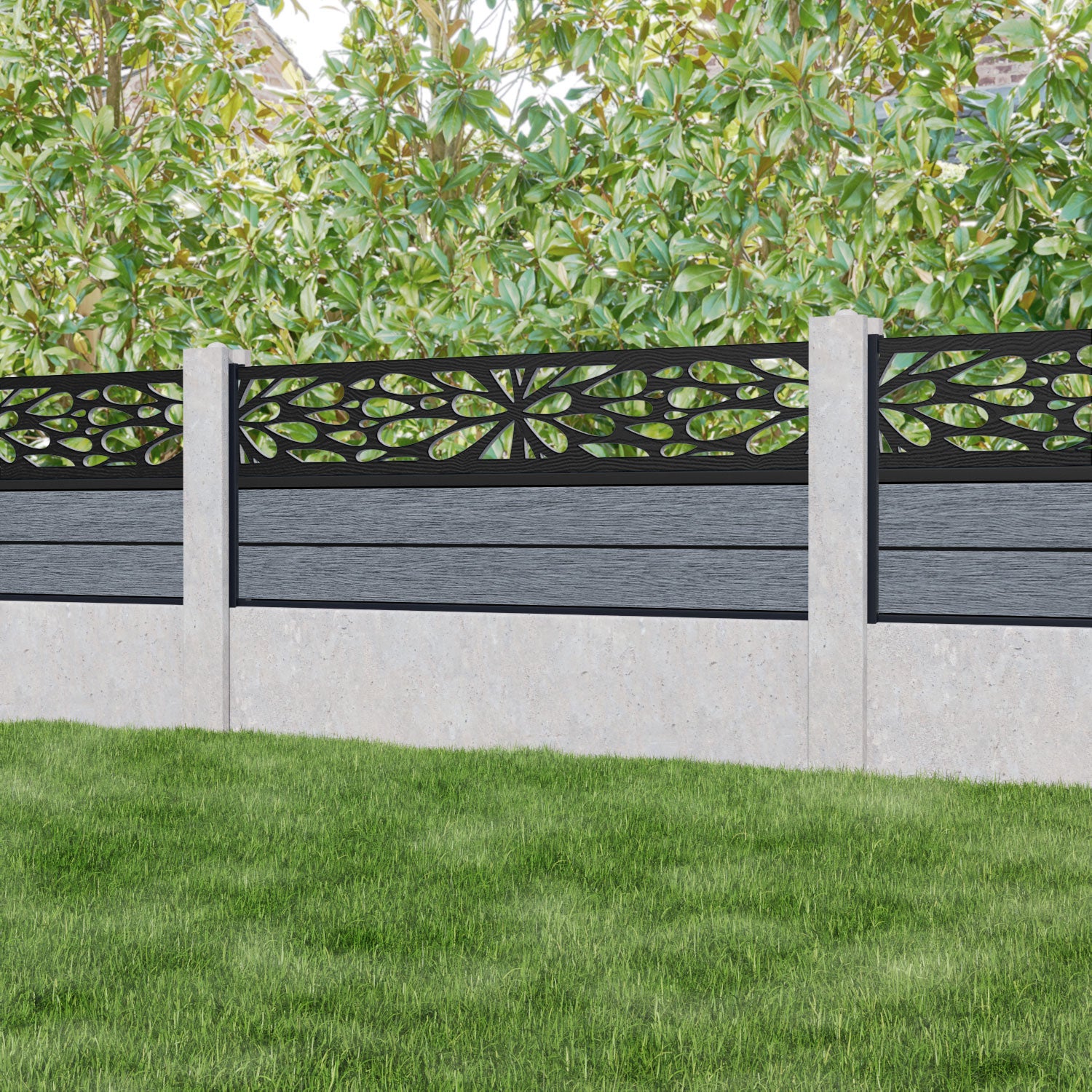 Fusion Blossom Fence Panel - Anthracite - for existing concrete posts
