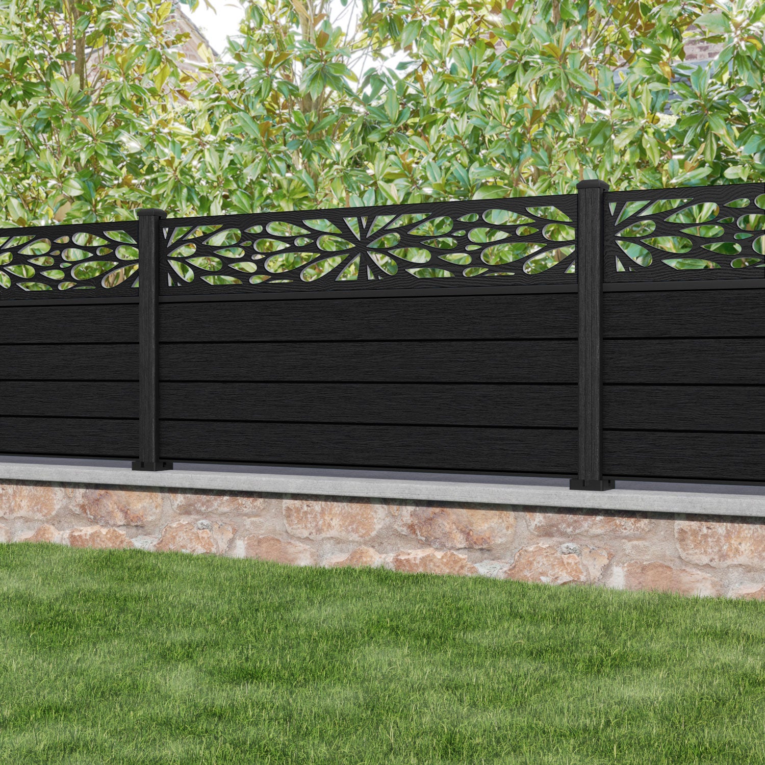 Fusion Blossom Fence Panel - Black - with our composite posts
