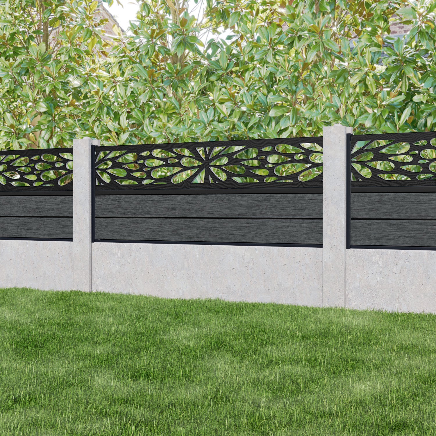 Fusion Blossom Fence Panel - Dark Grey - for existing concrete posts