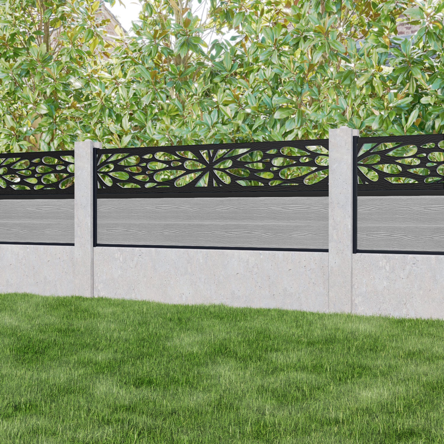 Classic Blossom Fence Panel - Light Grey - for existing concrete posts