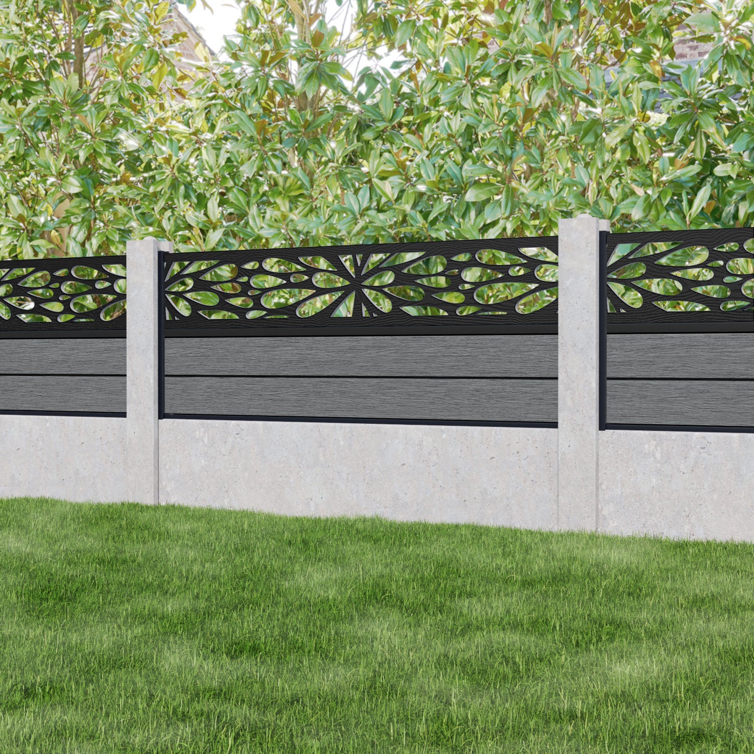 Fusion Blossom Fence Panel - Mid Grey - for existing concrete posts