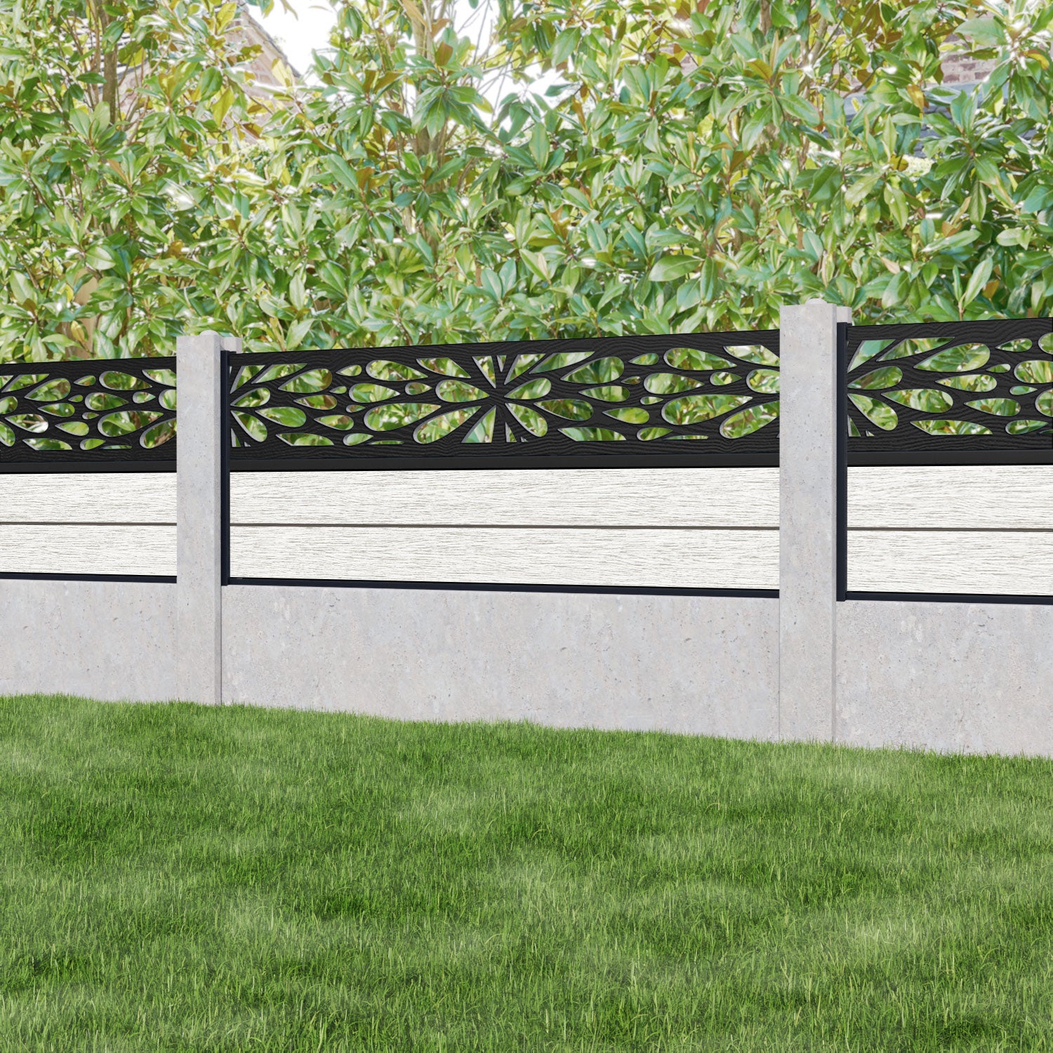 Fusion Blossom Fence Panel - Light Stone - for existing concrete posts