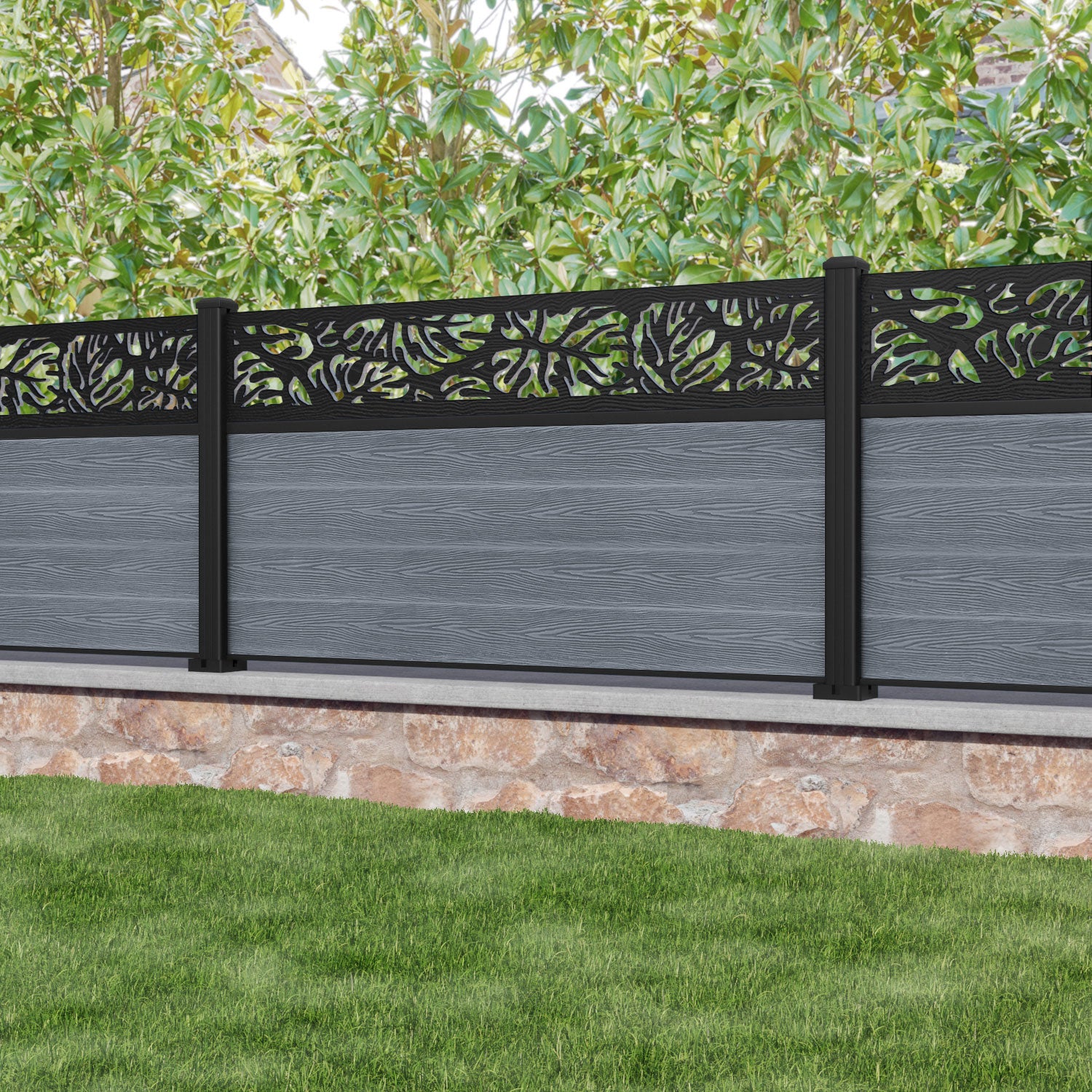 Classic Botanic Fence Panel - Anthracite - with our aluminium posts