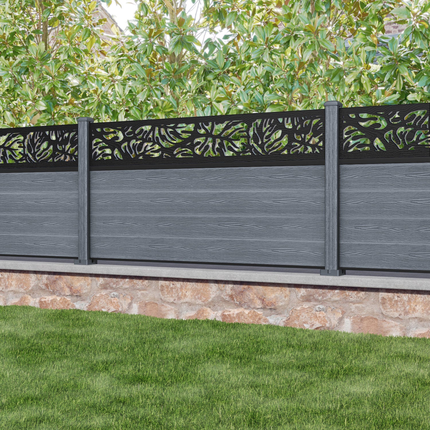 Classic Botanic Curved Top Fence Panel - Anthracite - with our composite posts