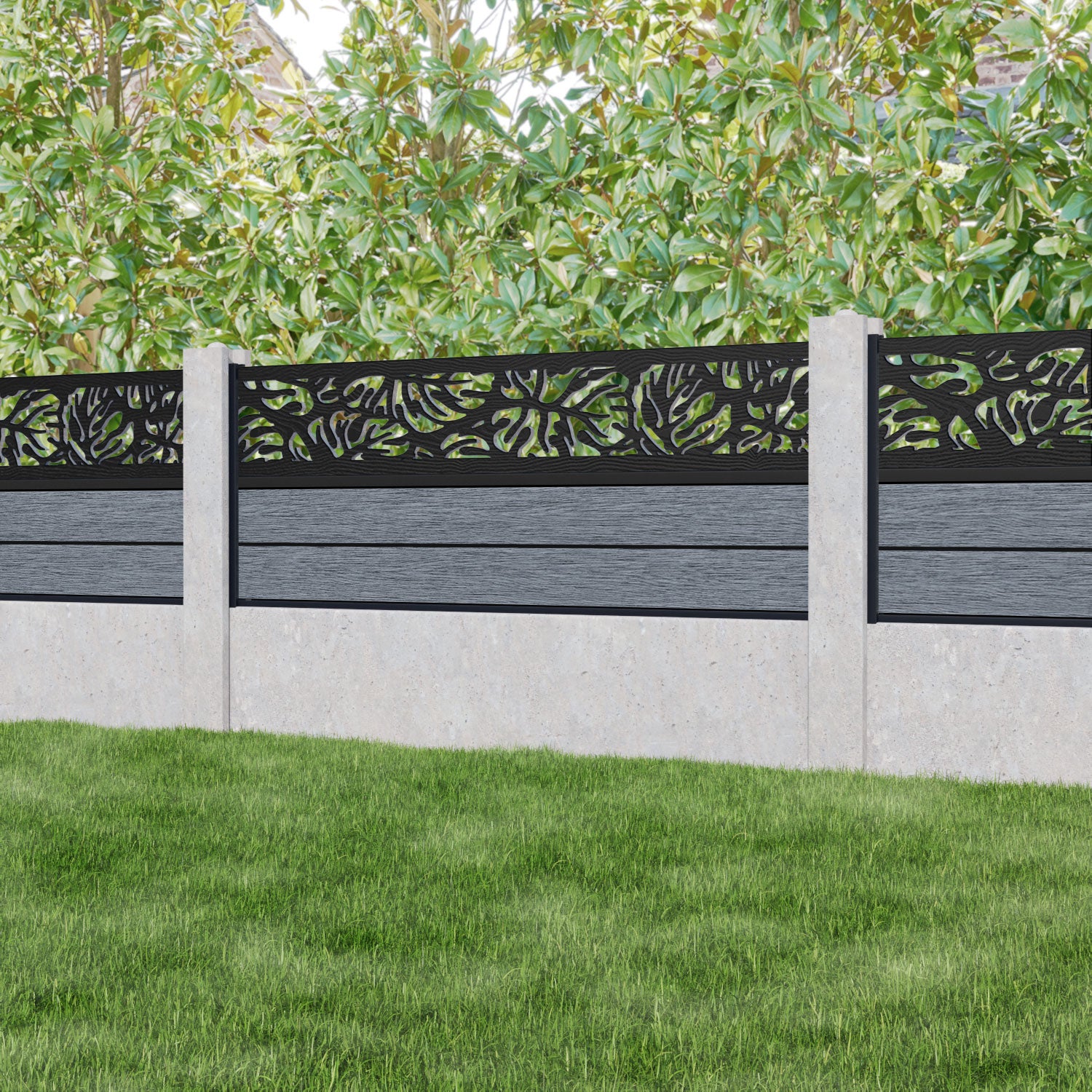 Fusion Botanic Fence Panel - Anthracite - for existing concrete posts
