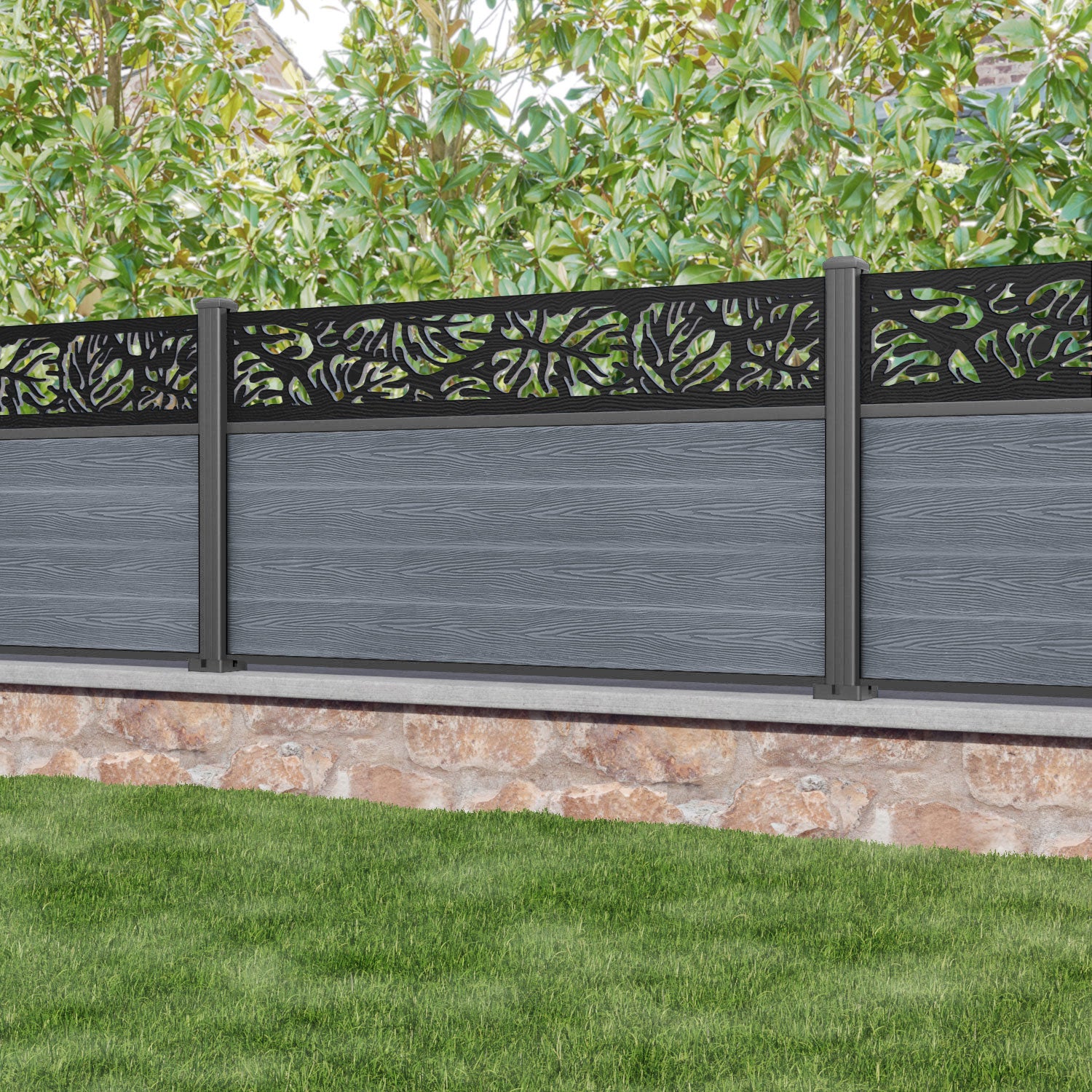 Classic Botanic Fence Panel - Anthracite - with our aluminium posts