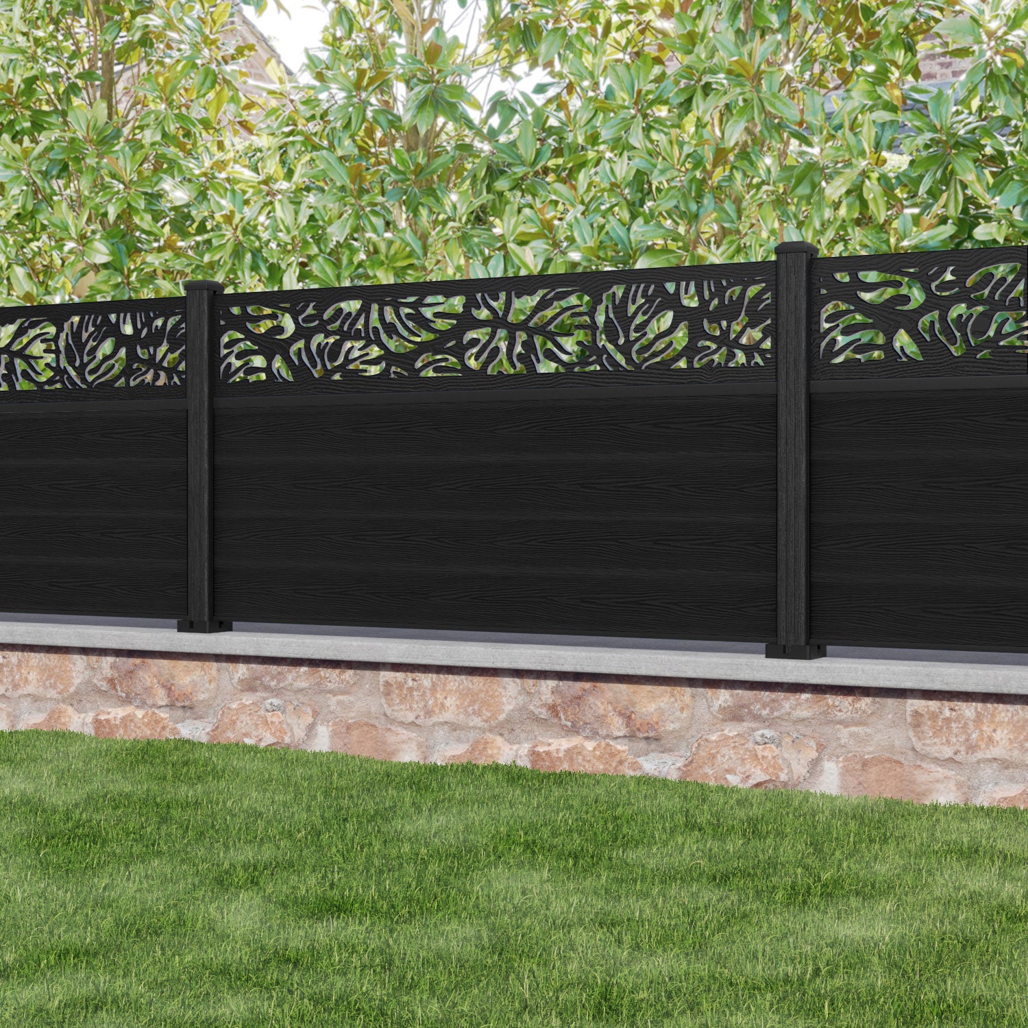 Classic Botanic Fence Panel - Black - with our composite posts