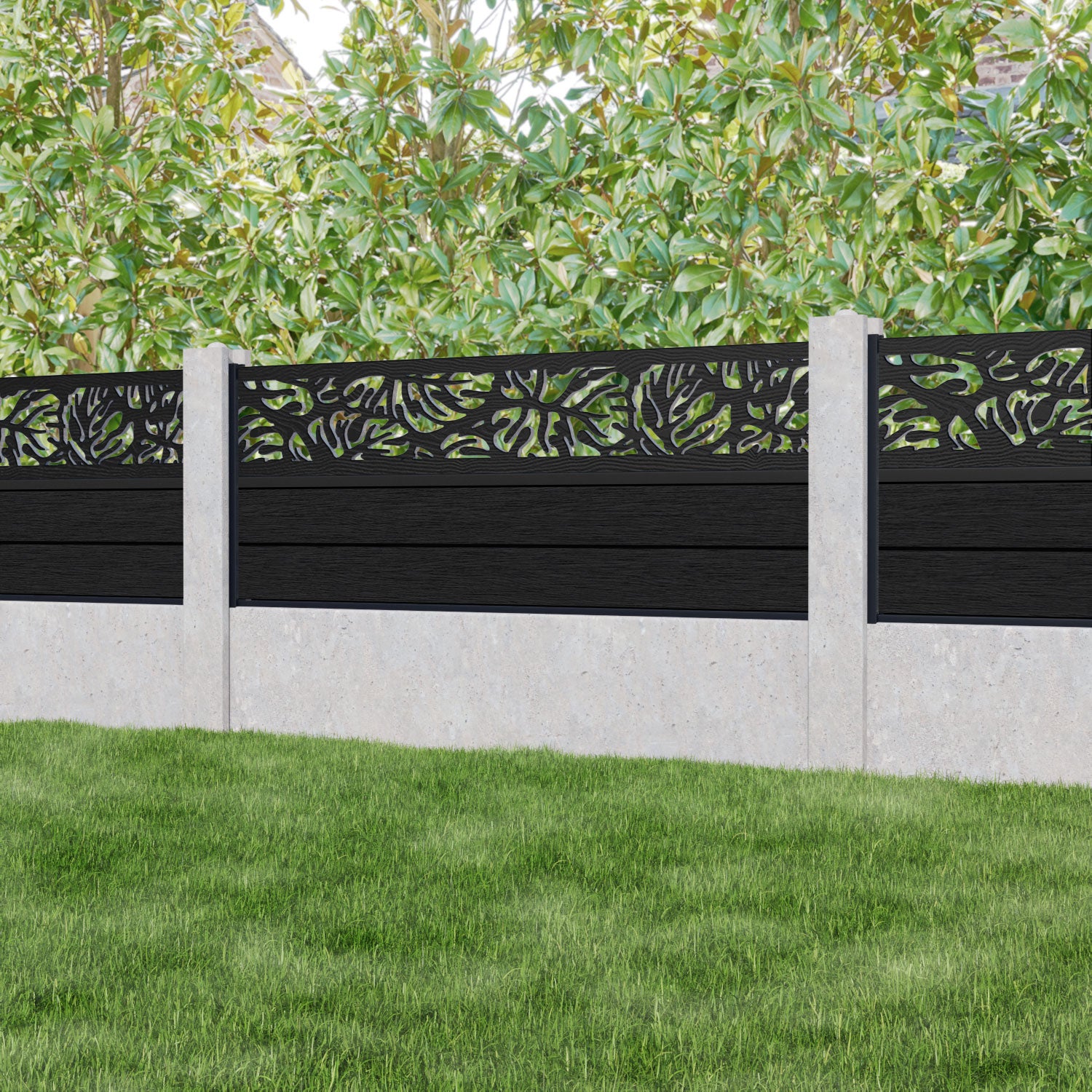 Fusion Botanic Fence Panel - Black - for existing concrete posts