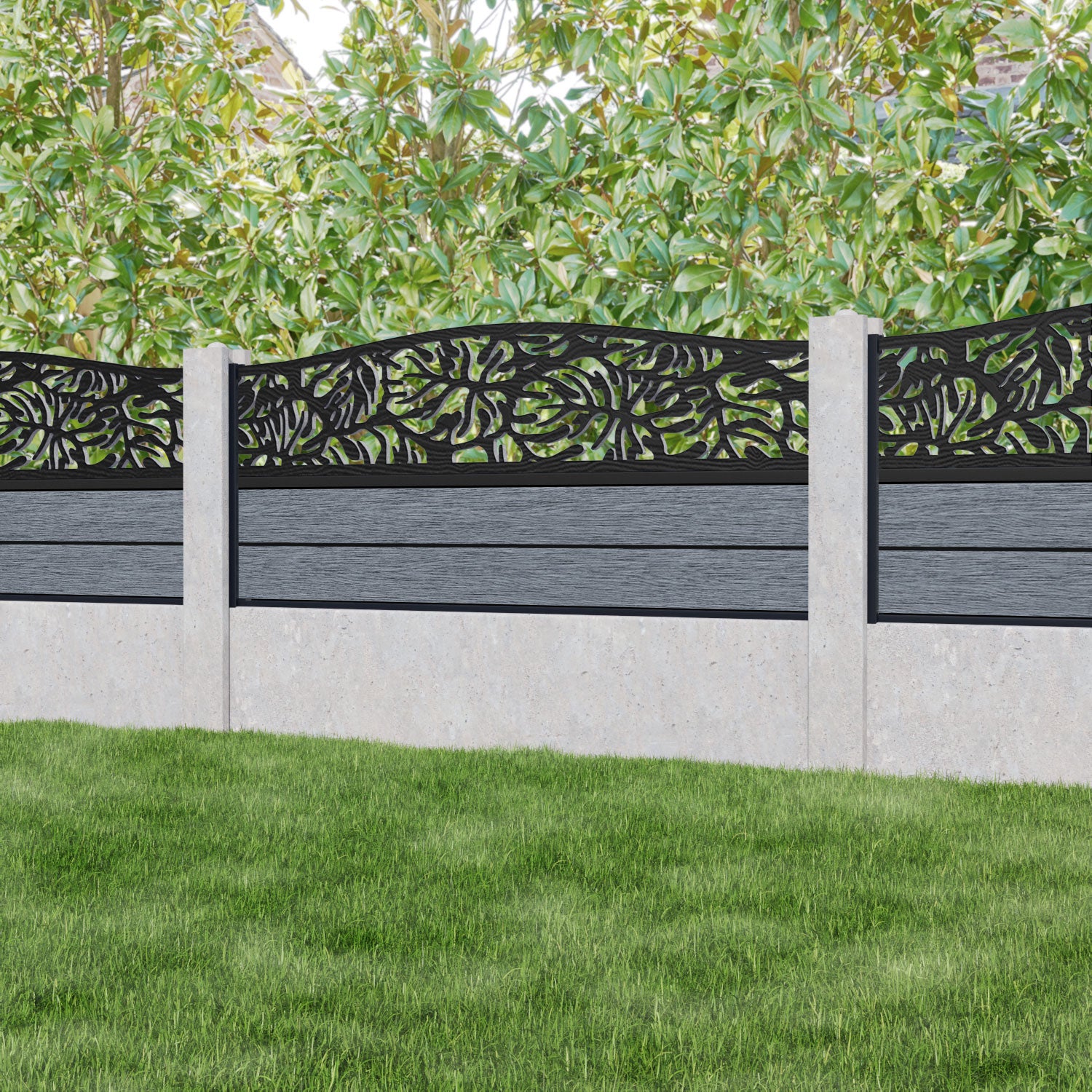 Fusion Botanic Curved Top Fence Panel - Anthracite - for existing concrete posts