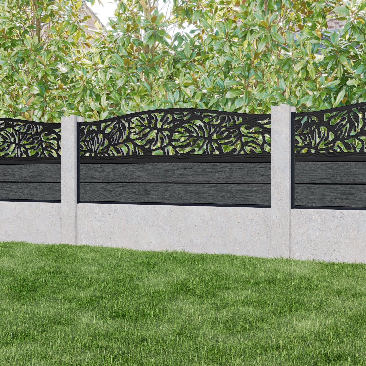 Fusion Botanic Curved Top Fence Panel - Dark Grey - for existing concrete posts