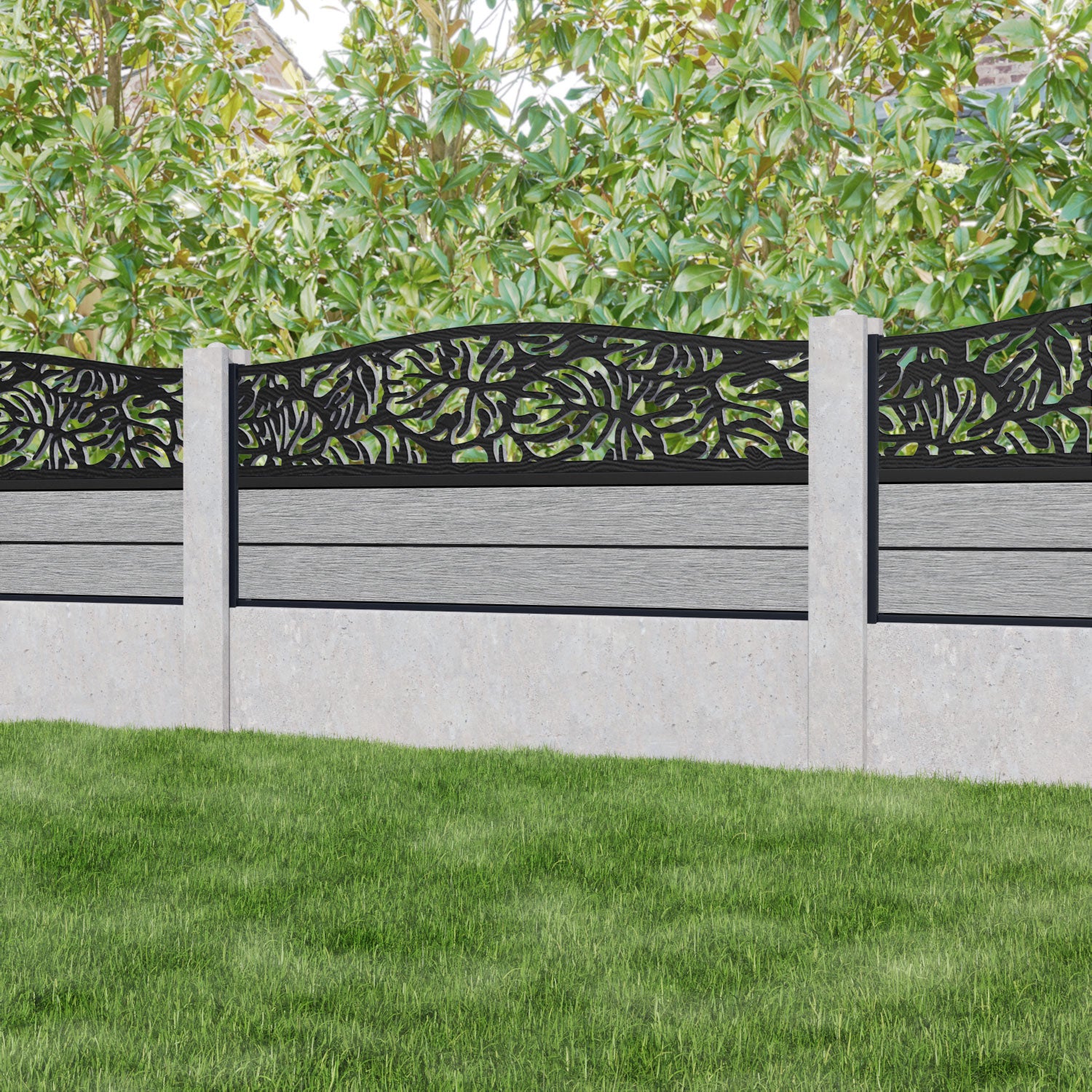Fusion Botanic Curved Top Fence Panel - Light Grey - for existing concrete posts