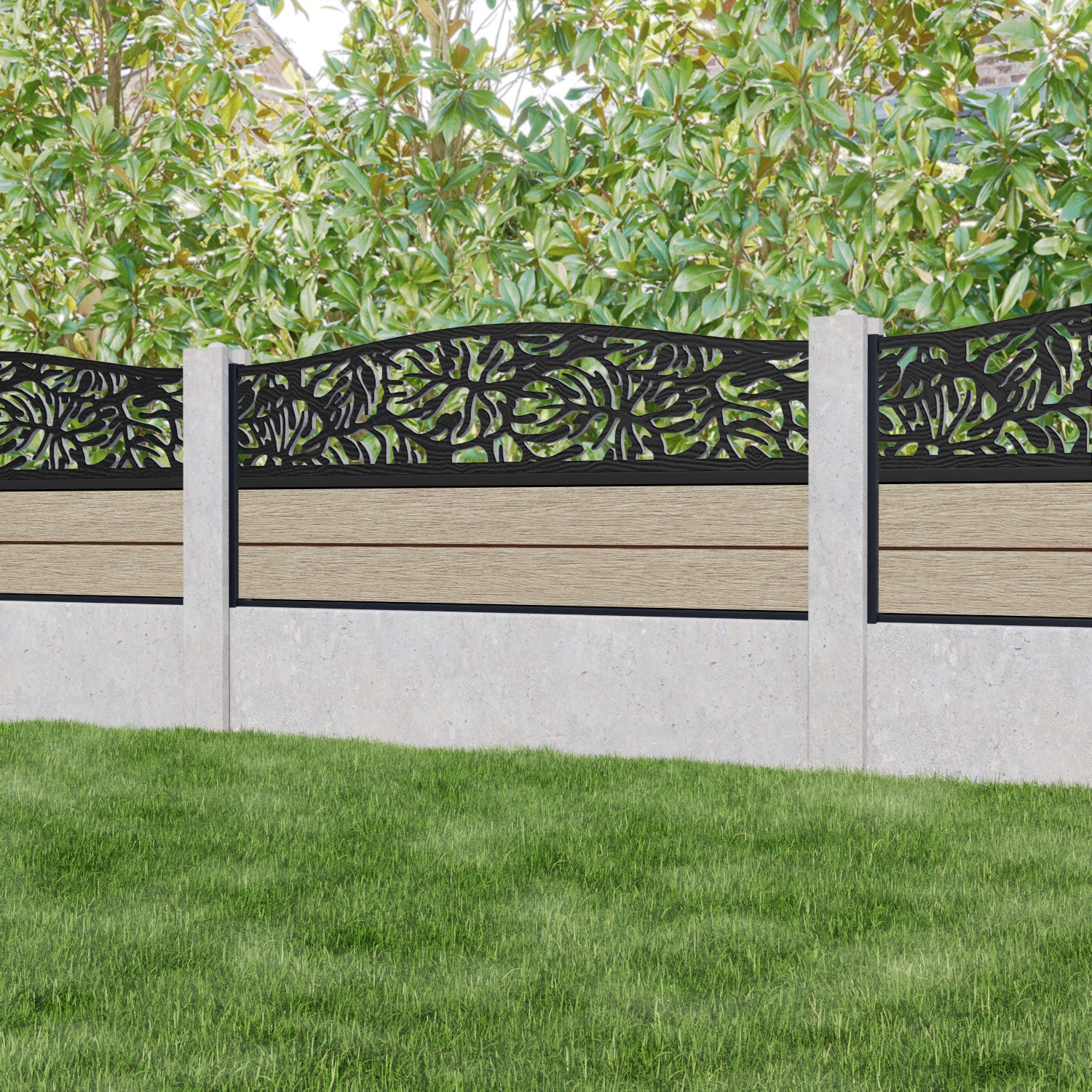 Fusion Botanic Curved Top Fence Panel - Light Oak - for existing concrete posts