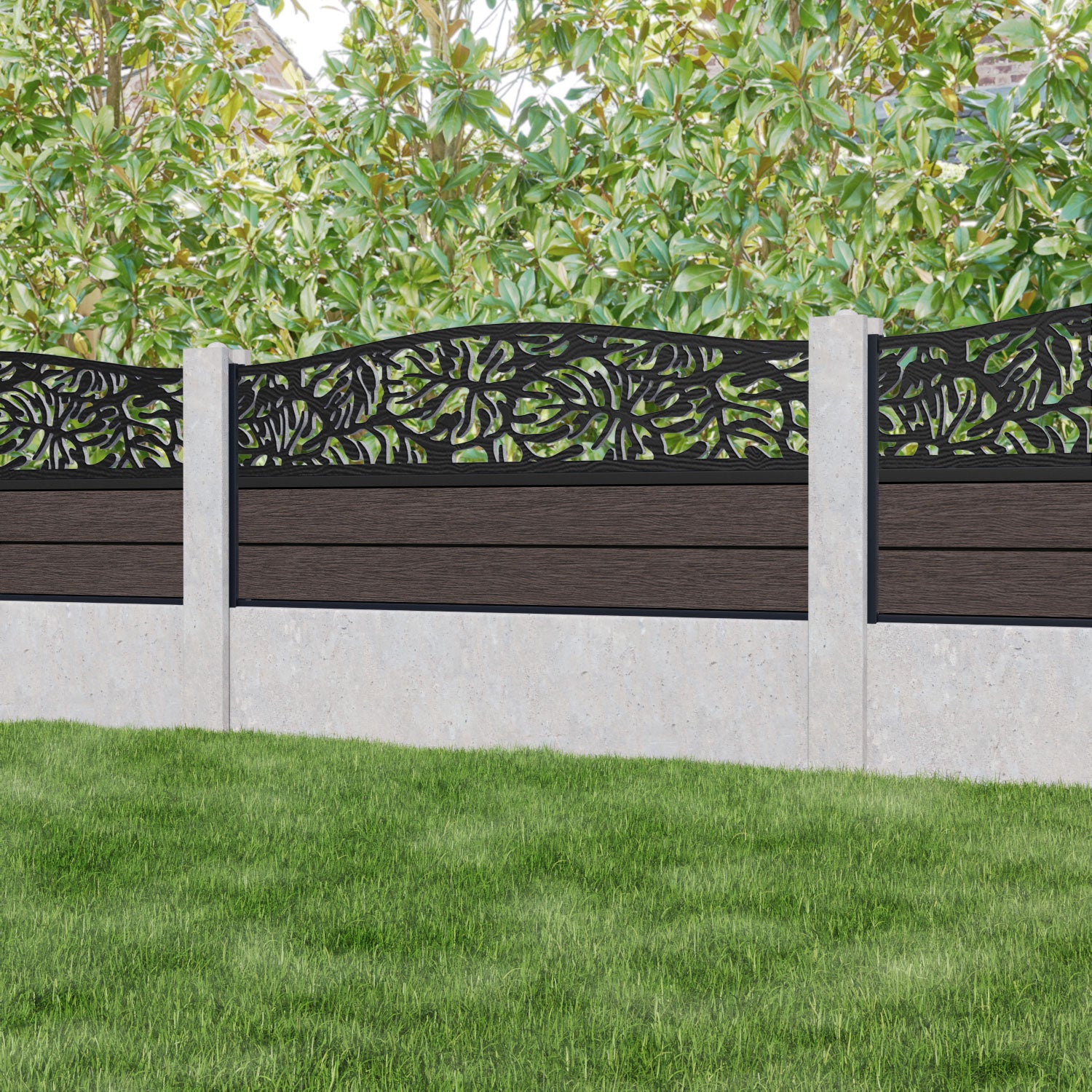 Fusion Botanic Curved Top Fence Panel - Mid Brown - for existing concrete posts