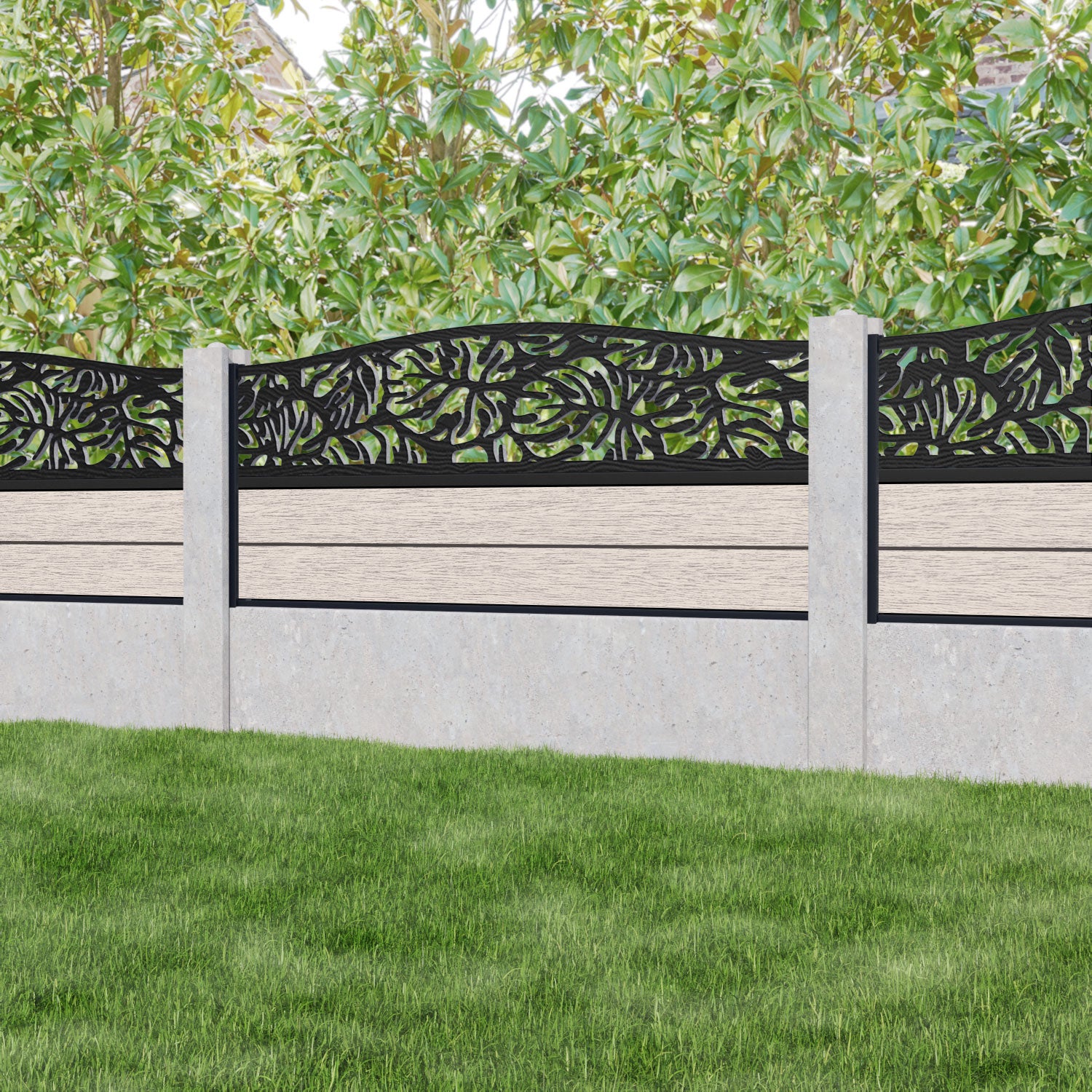 Fusion Botanic Curved Top Fence Panel - Mid Stone - for existing concrete posts