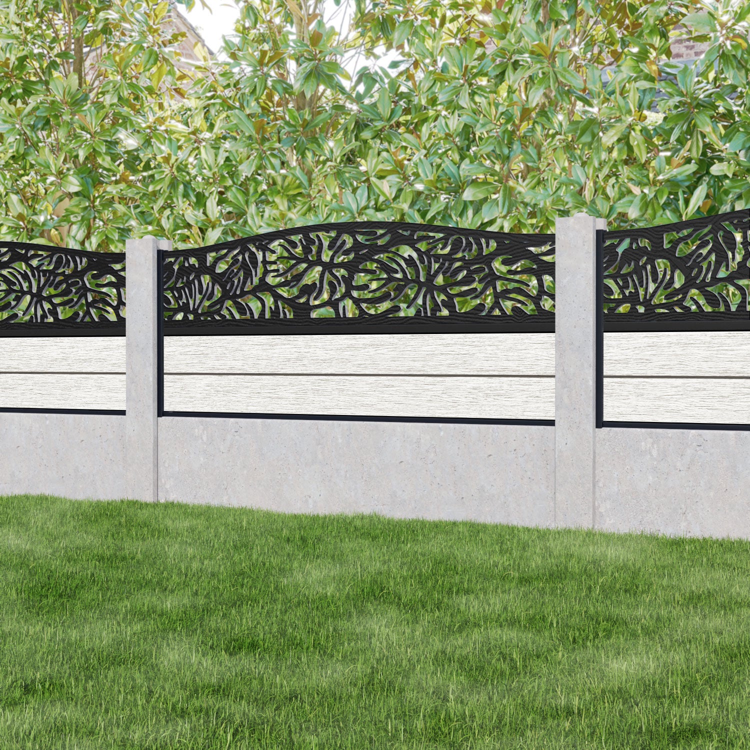 Fusion Botanic Curved Top Fence Panel - Light Stone - for existing concrete posts