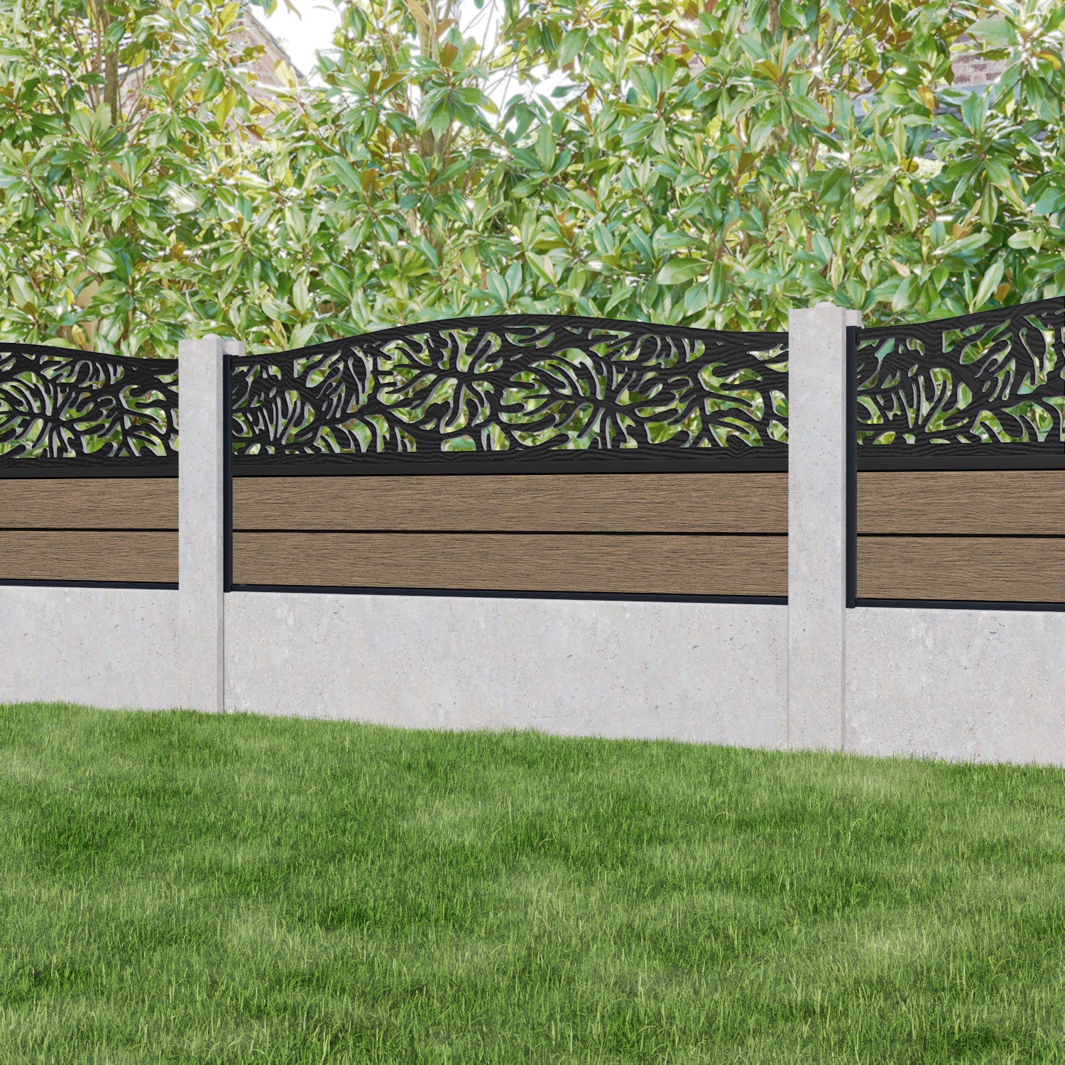 Fusion Botanic Curved Top Fence Panel - Teak - for existing concrete posts